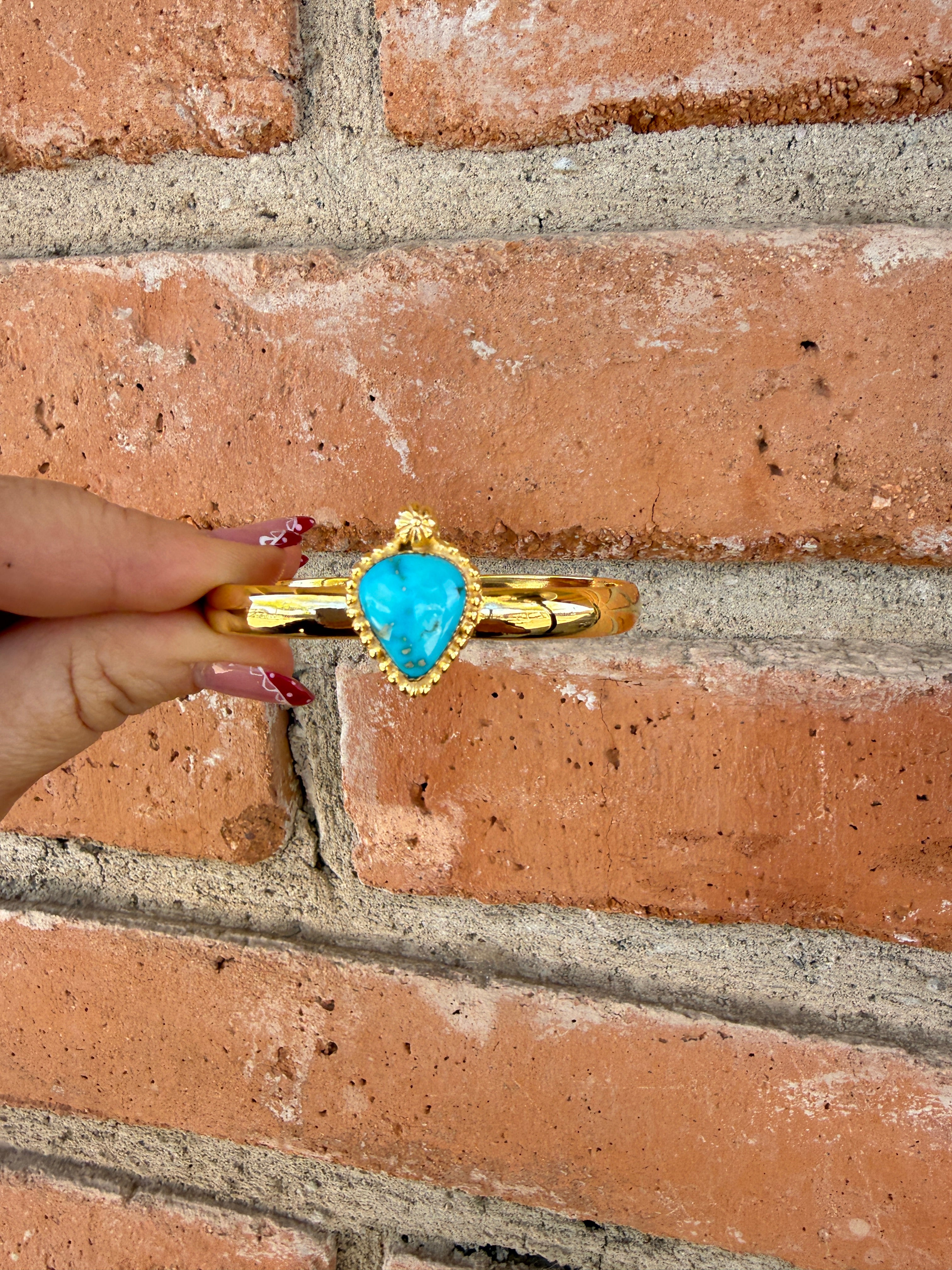 “The Golden Collection” Handmade Gold Plated Sterling Silver Natural Sonoran Mountain Turquoise Bracelet style 3