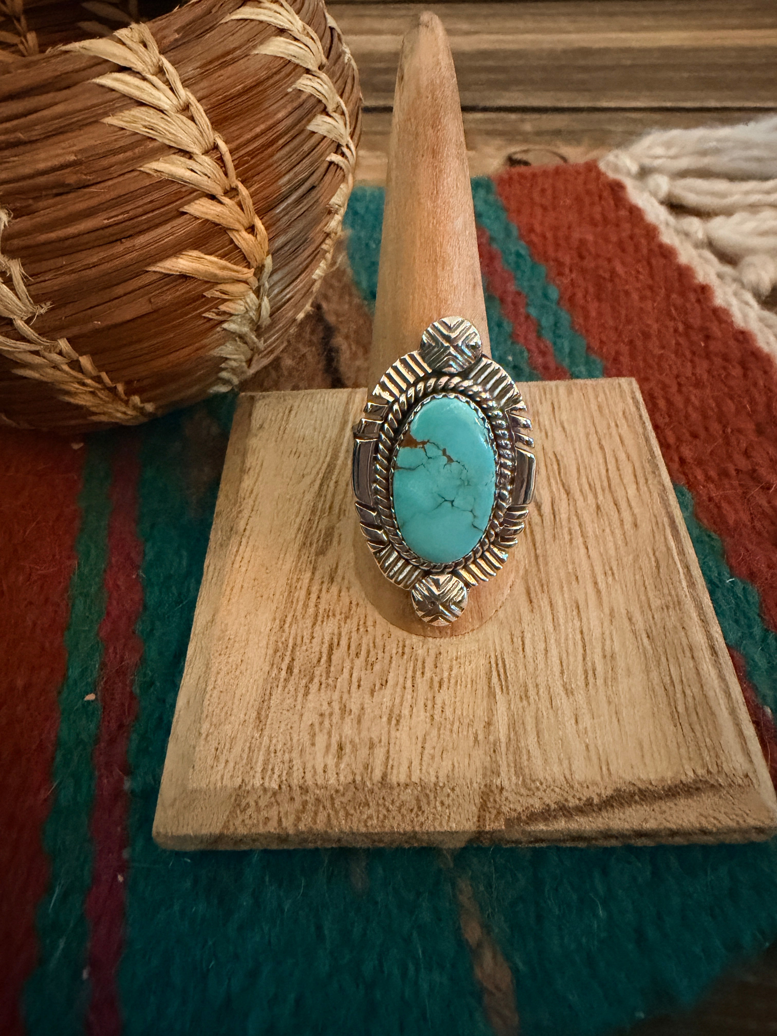 Handmade Sterling Silver Number 8 Turquoise Adjustable Ring Signed Nizhoni