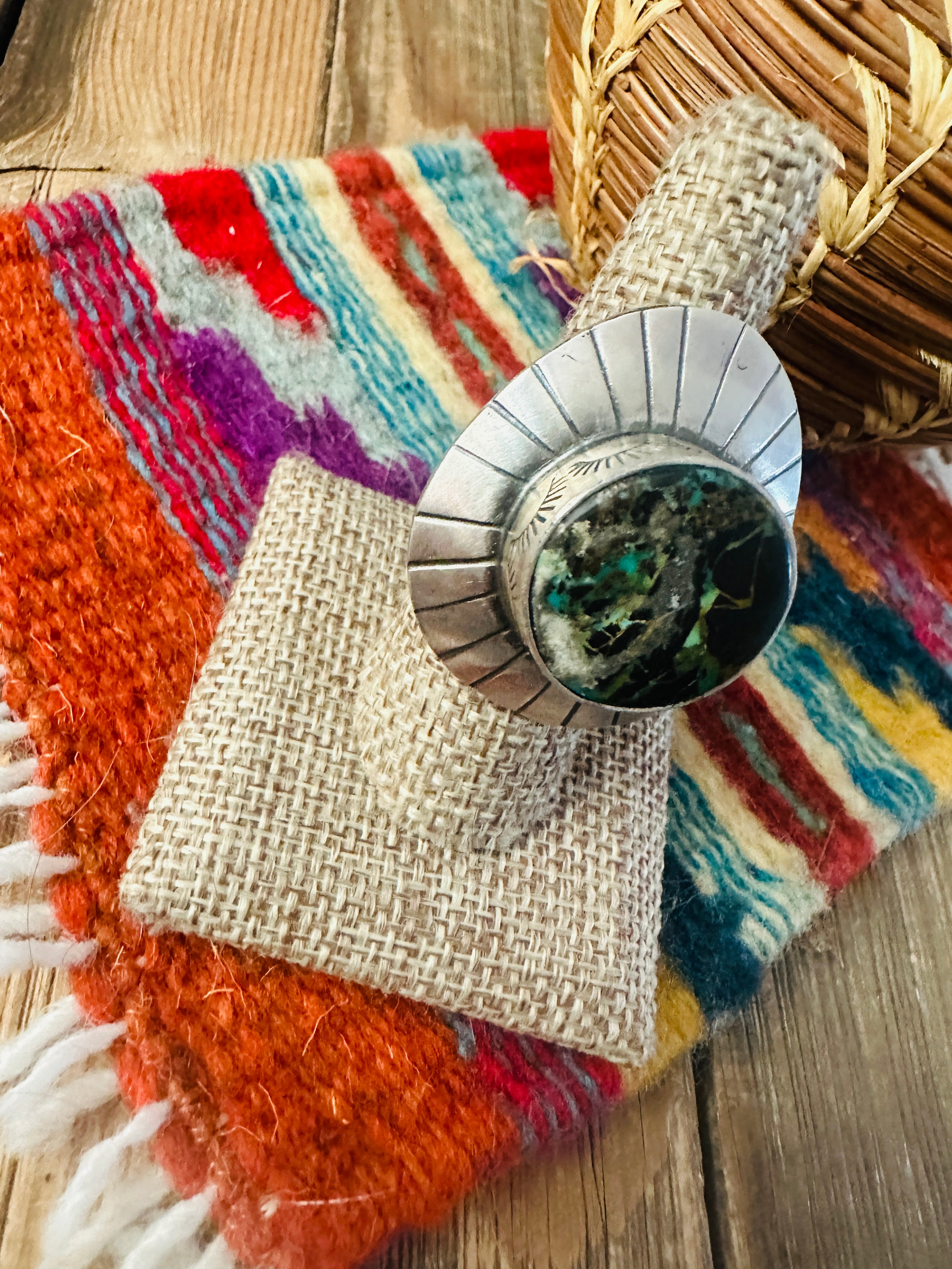 Handcrafted Blackjack Turquoise & Sterling Silver Ring Size 8 by Jamison Hoskie