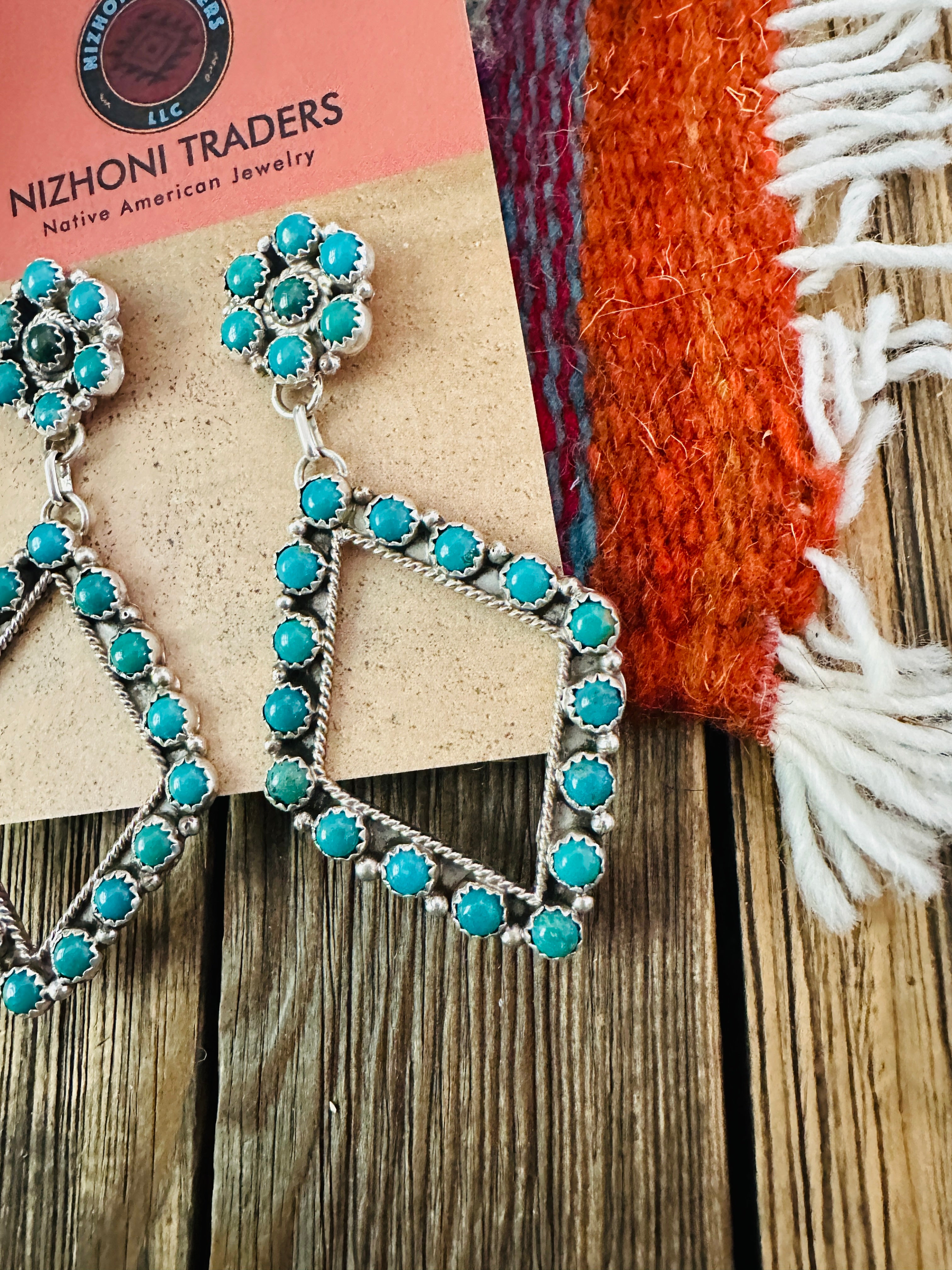 Handcrafted Turquoise & Sterling Silver Cluster Dangle Earrings