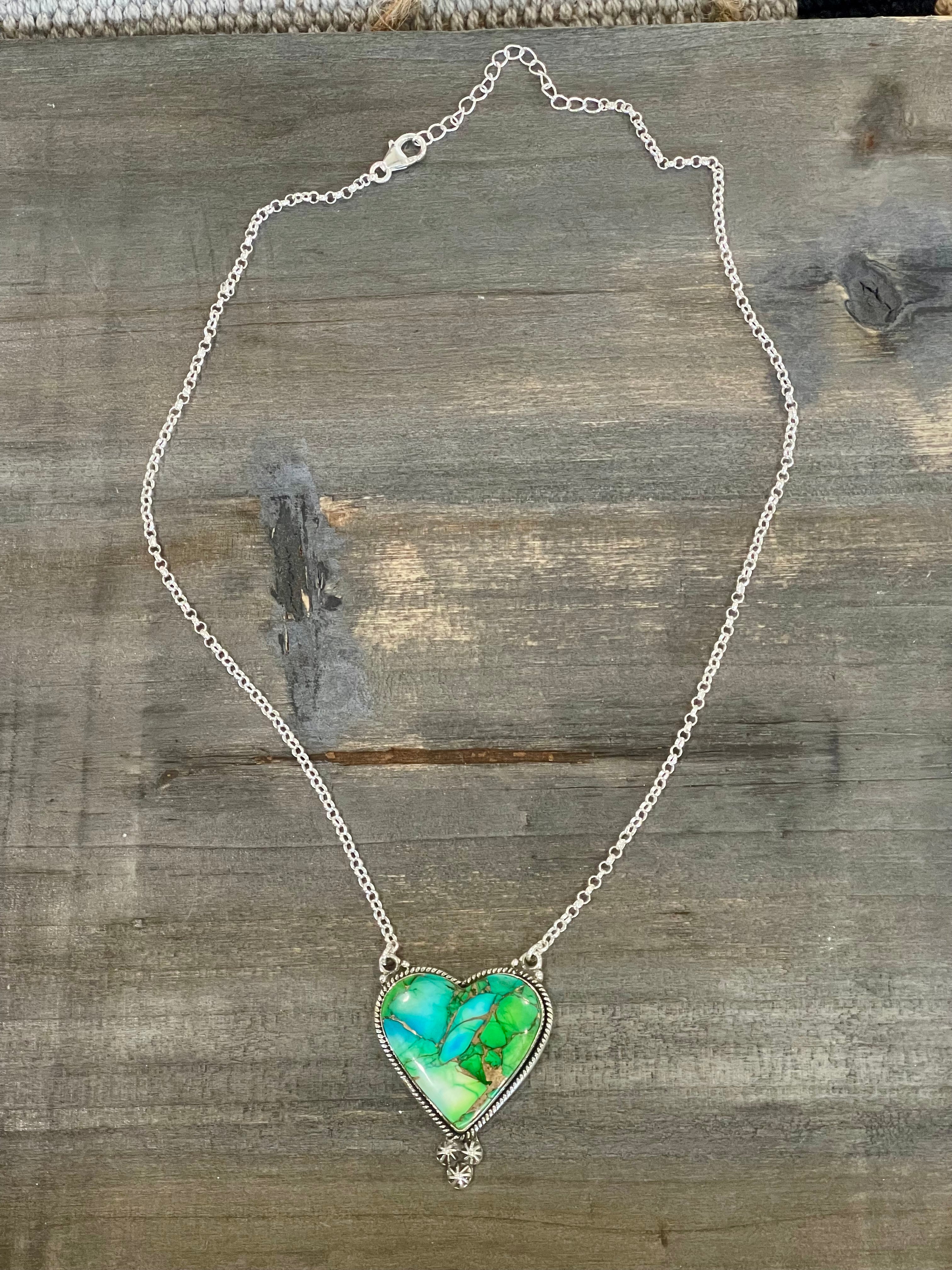 Beautiful Handmade Peacock Dahlia Heart Necklace