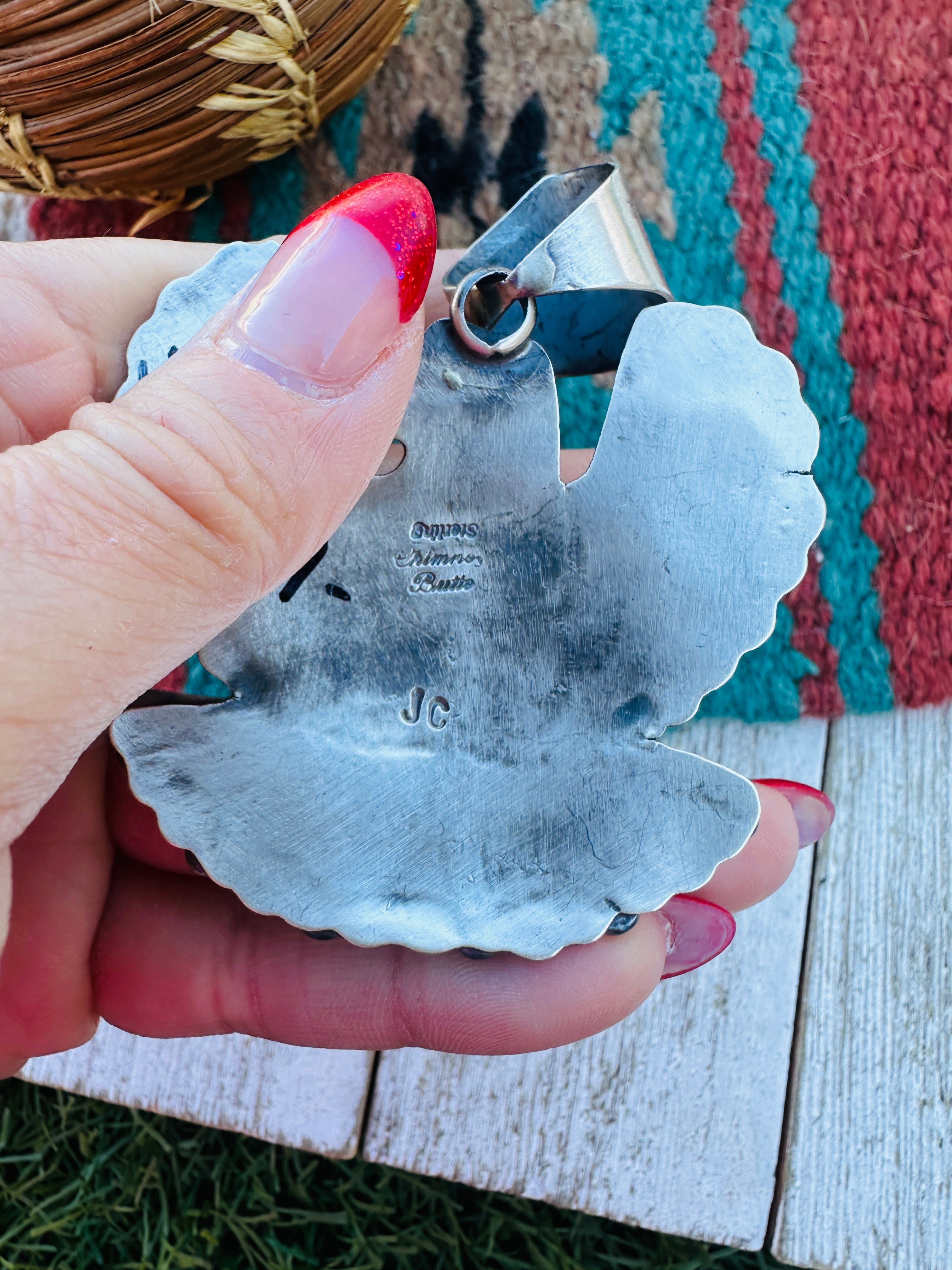 Handcrafted Sterling Silver & Golden Hills Turquoise Thunderbird Pendant by Chimney Butte