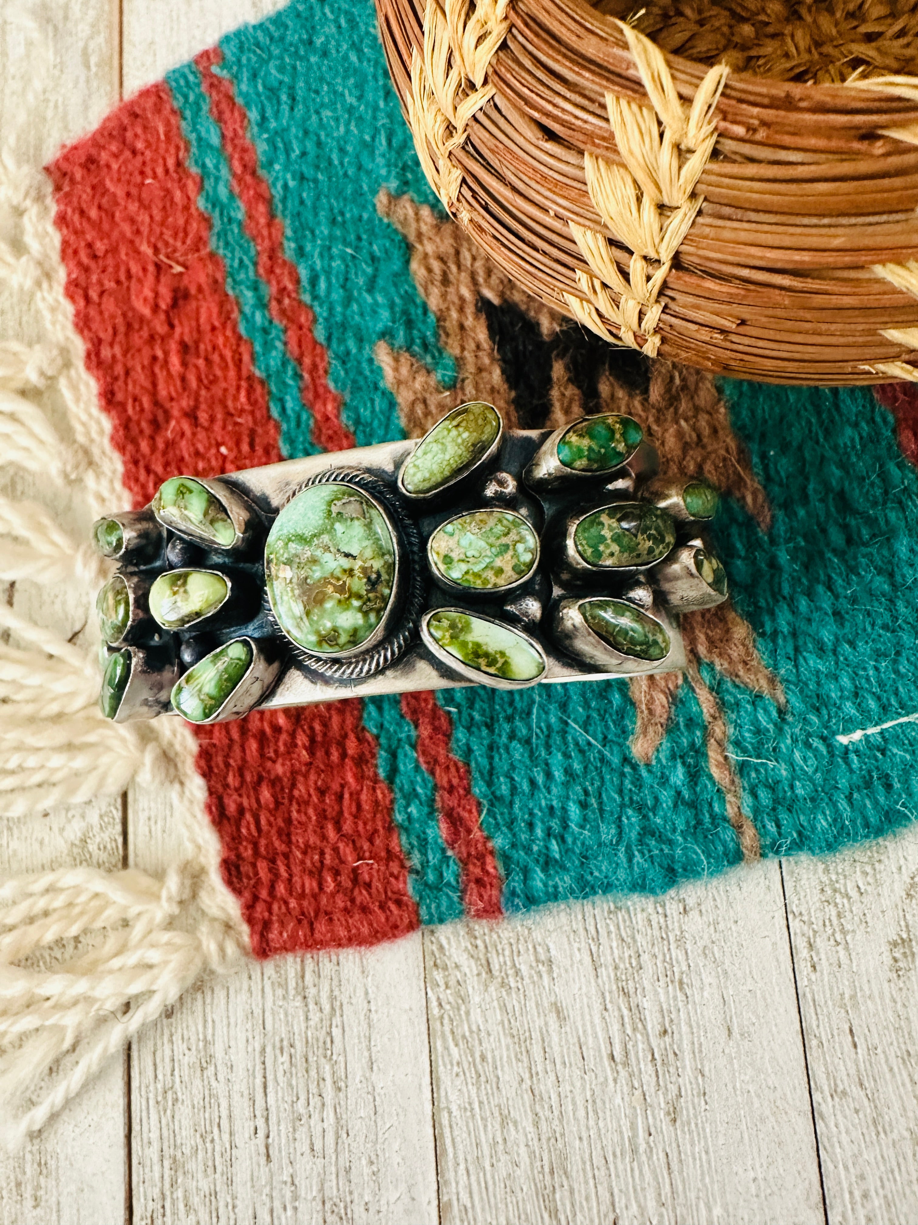 Navajo Sterling Silver & Sonoran Gold Turquoise Cuff Bracelet By B Johnson /