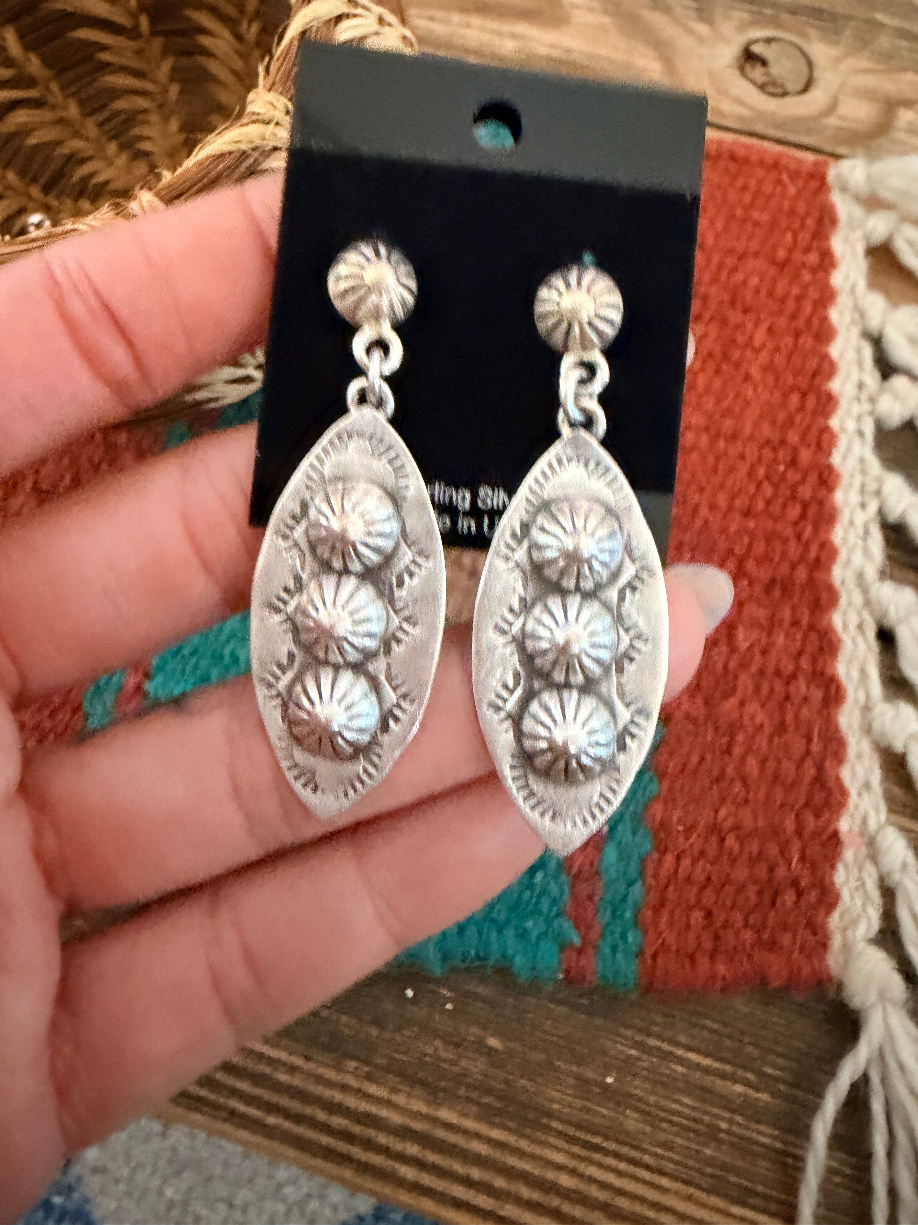 Handmade Sterling Silver Concho Dangle Earrings