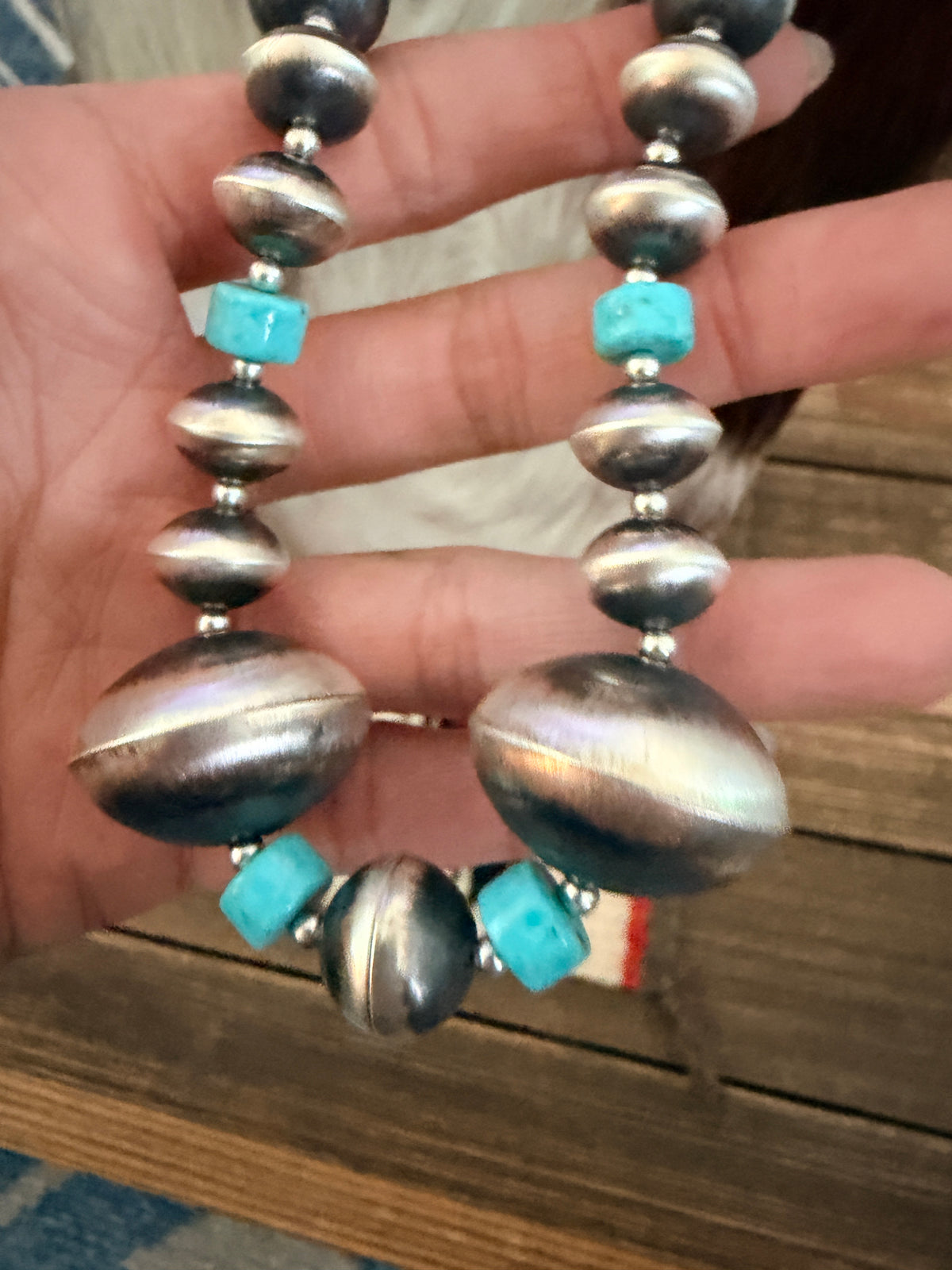 Handcrafted Turquoise & Sterling Silver Beaded Necklace and Earring Set