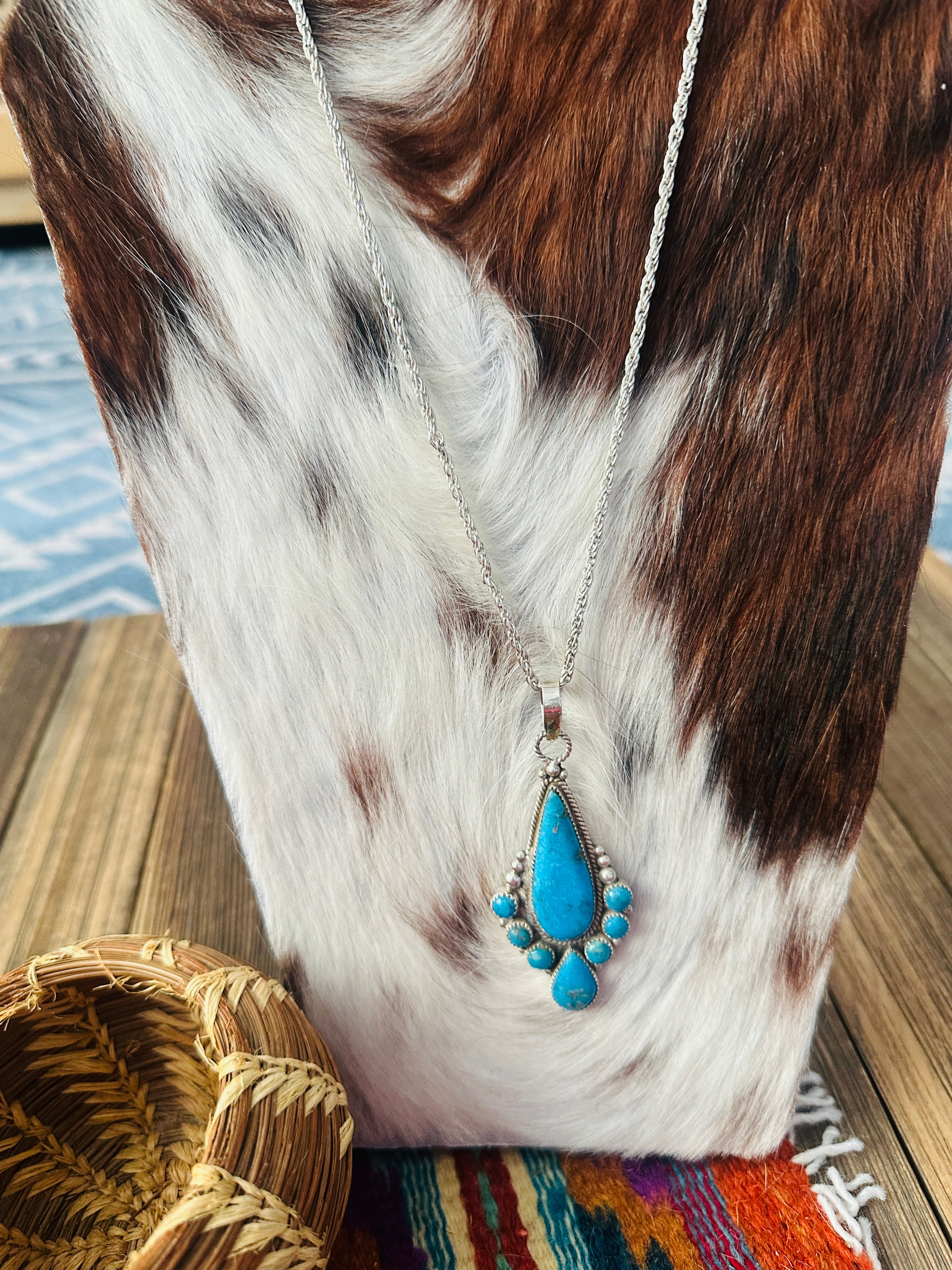 Old Pawn Handcrafted Sterling Silver and Turquoise Necklace