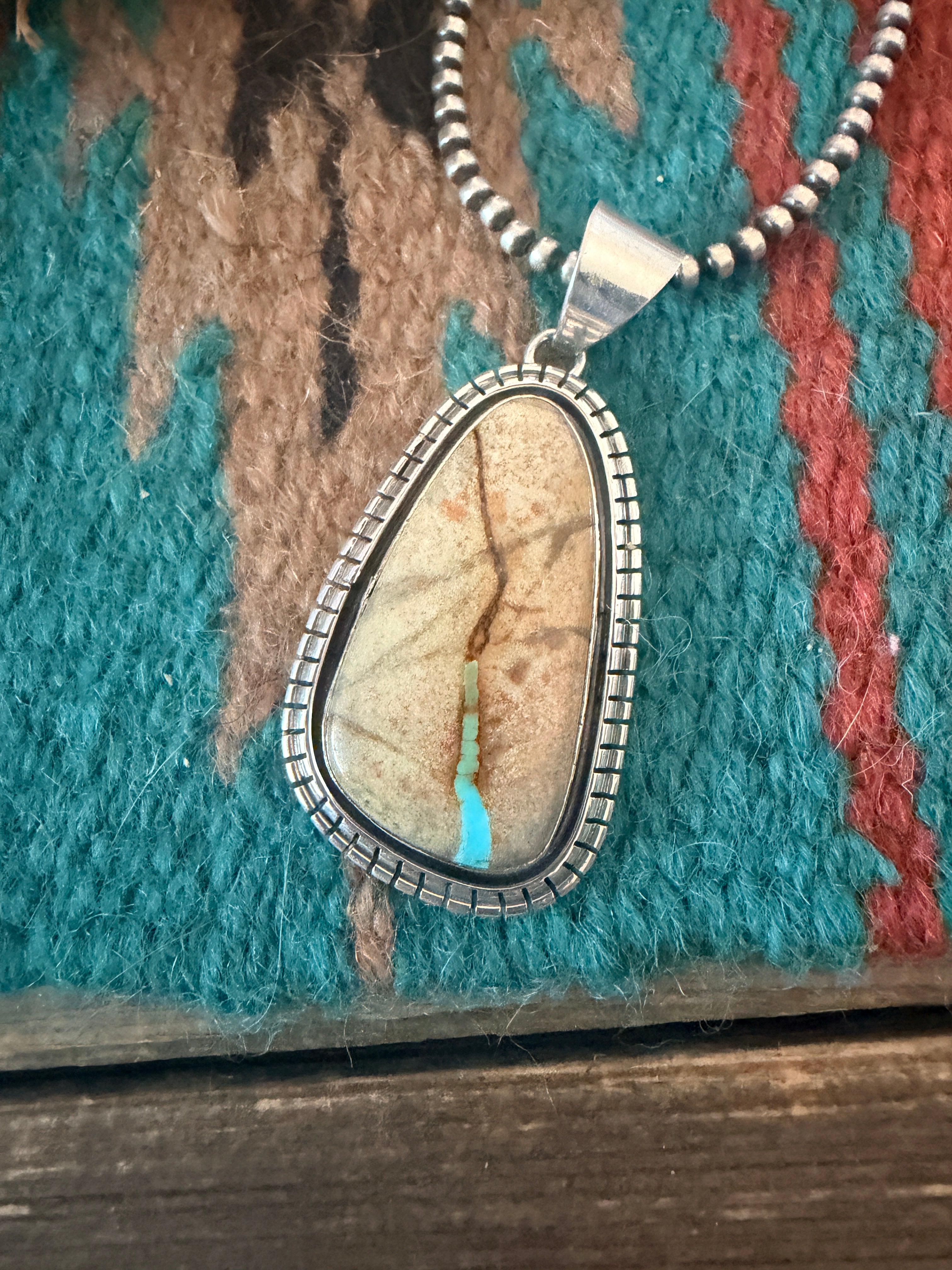 Handcrafted Sterling Silver & Royston Ribbon Turquoise Pendant