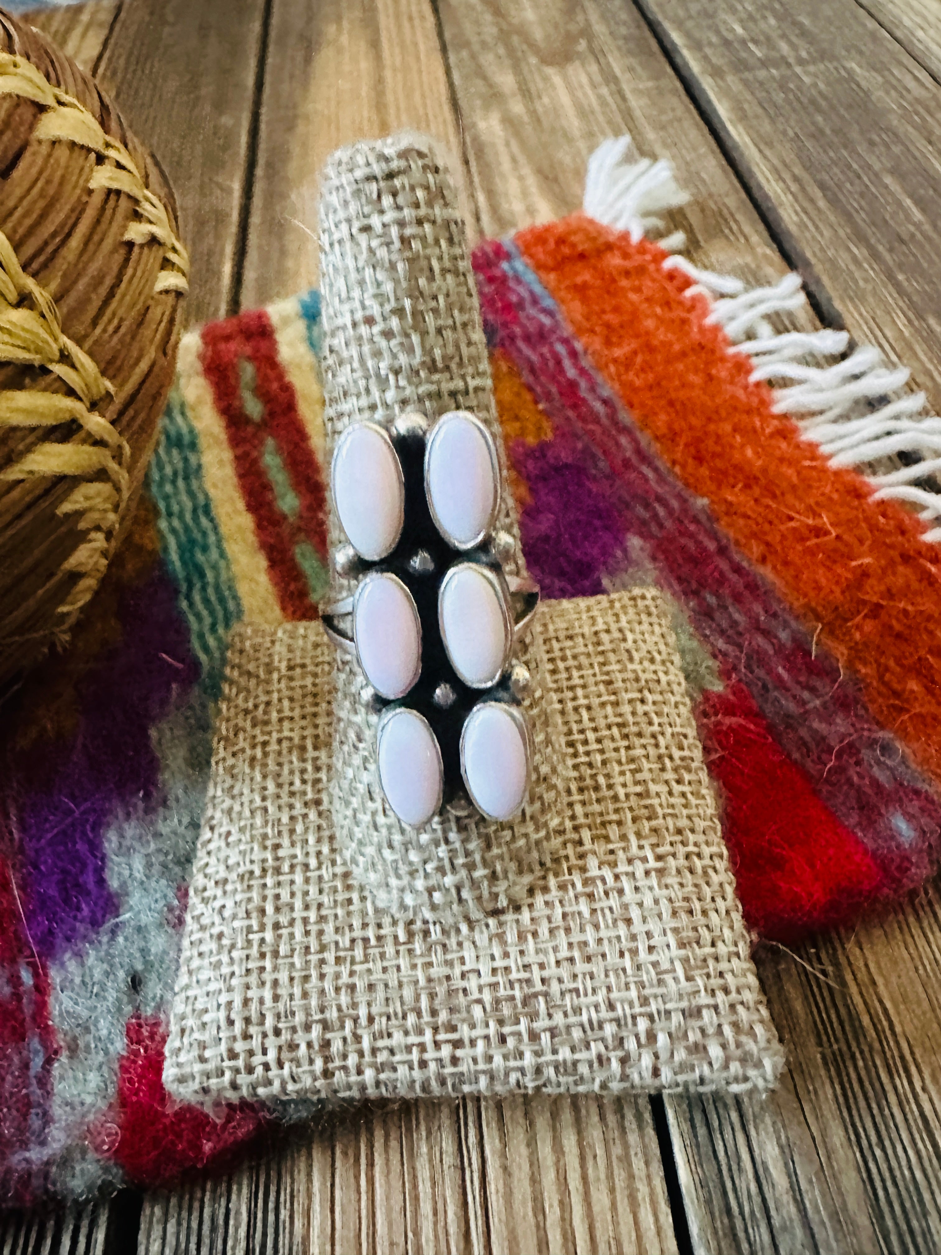 Handcrafted Queen Pink Conch & Sterling Silver Cluster Ring Size 9