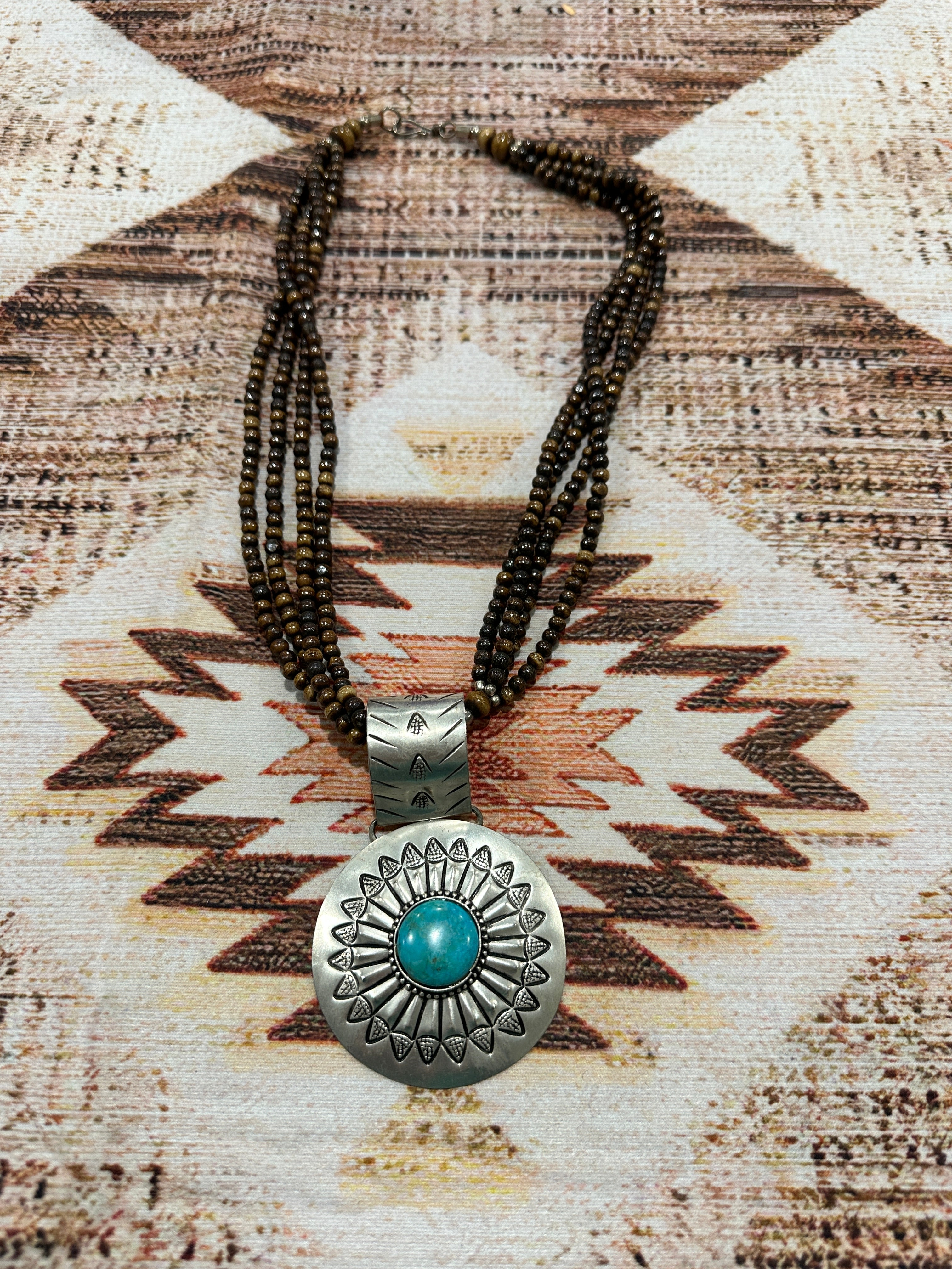 Silver-Plated Brass Sunflower Blue Accent Beaded Necklace