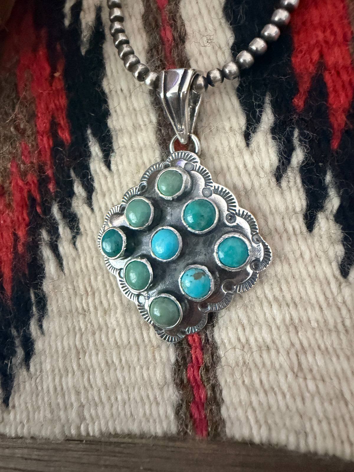 Handcrafted Turquoise and Sterling Silver Cluster Pendant by Tina Benally