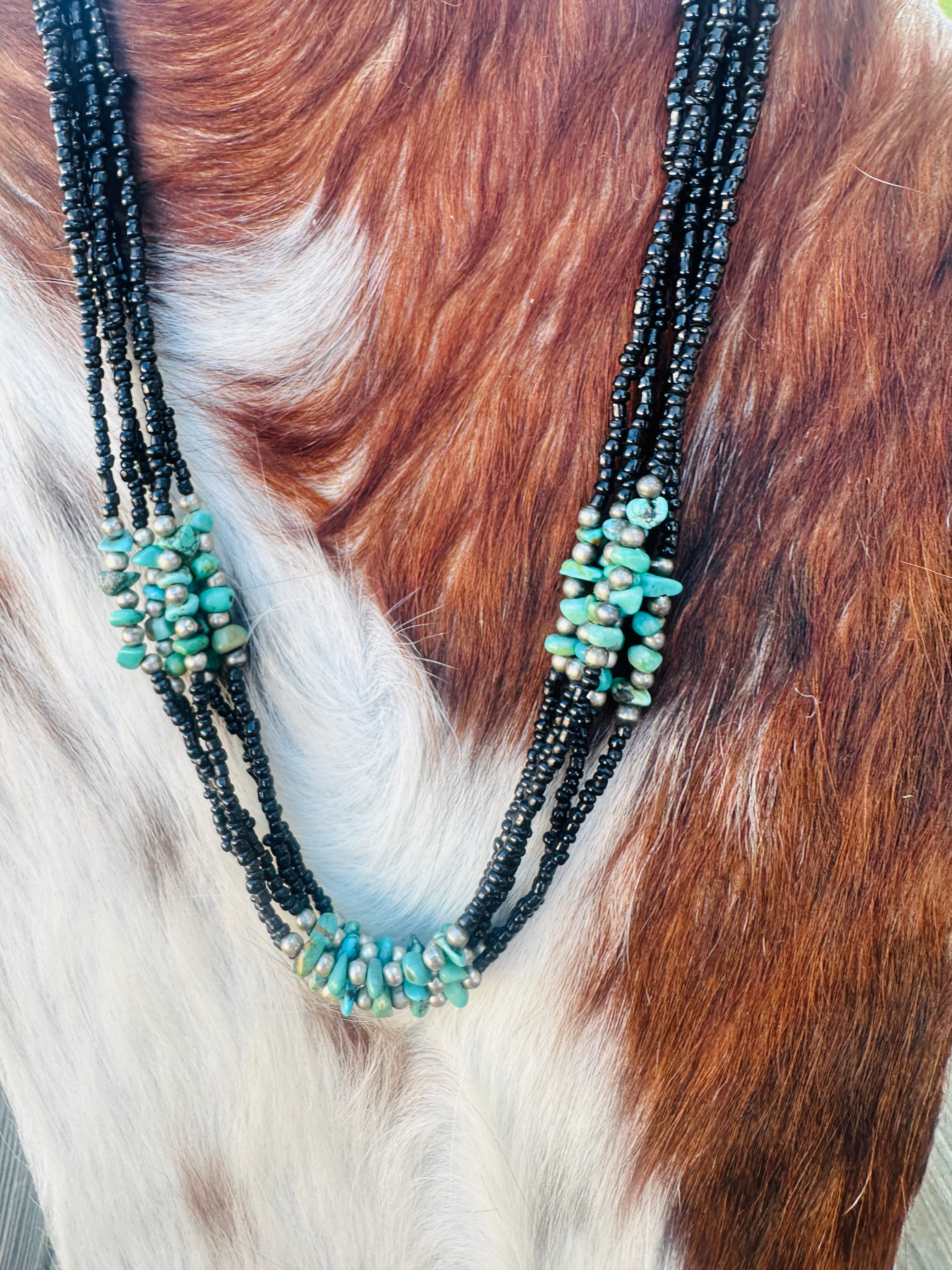 Old Pawn Handcrafted Sterling Silver and Turquoise Beaded 18” Necklace