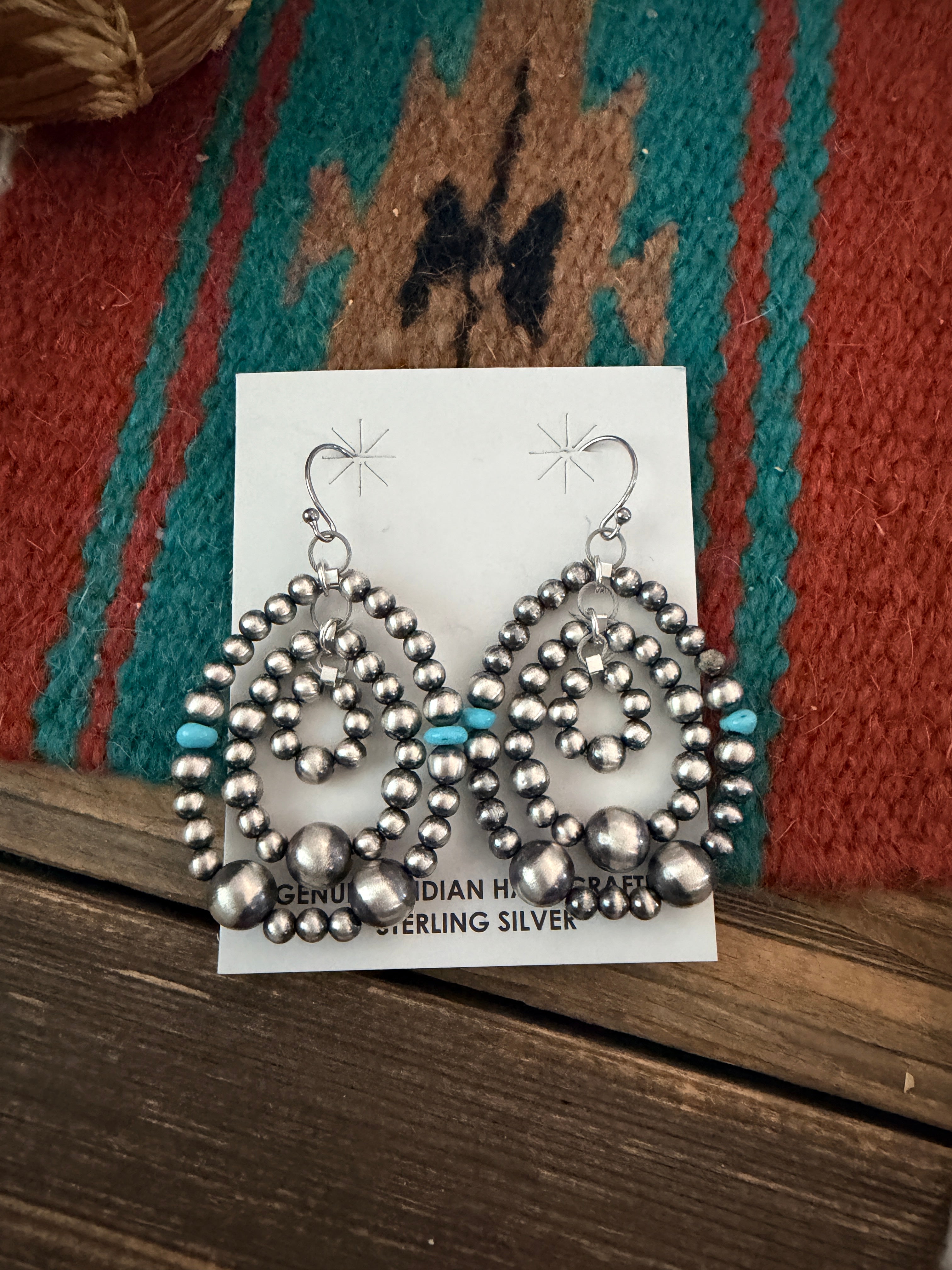 Handcrafted Turquoise and Sterling Silver Pearl Beaded Dangle Earrings