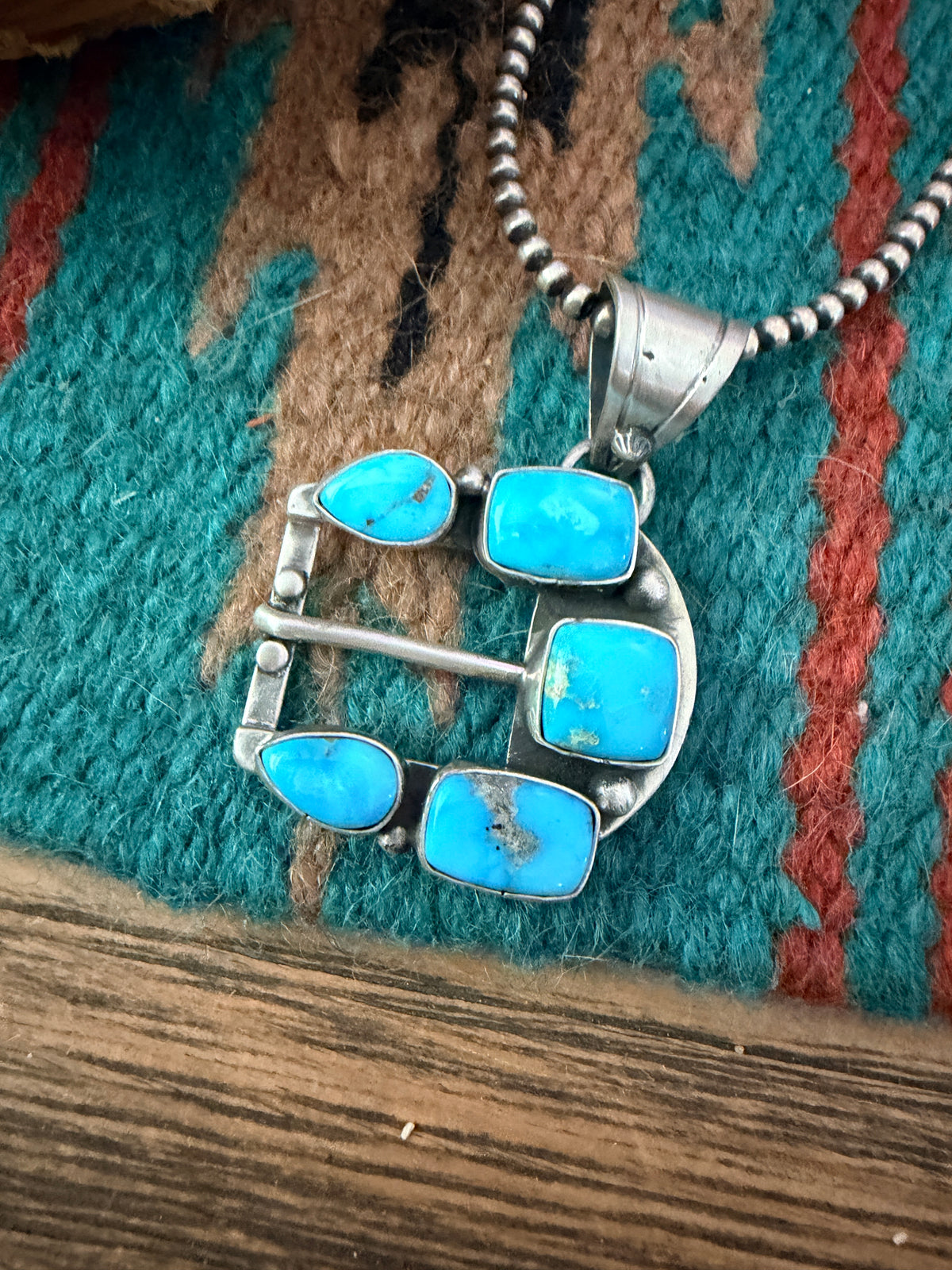 Handcrafted Sterling Silver & Turquoise Belt Buckle Pendant by Russell Sam