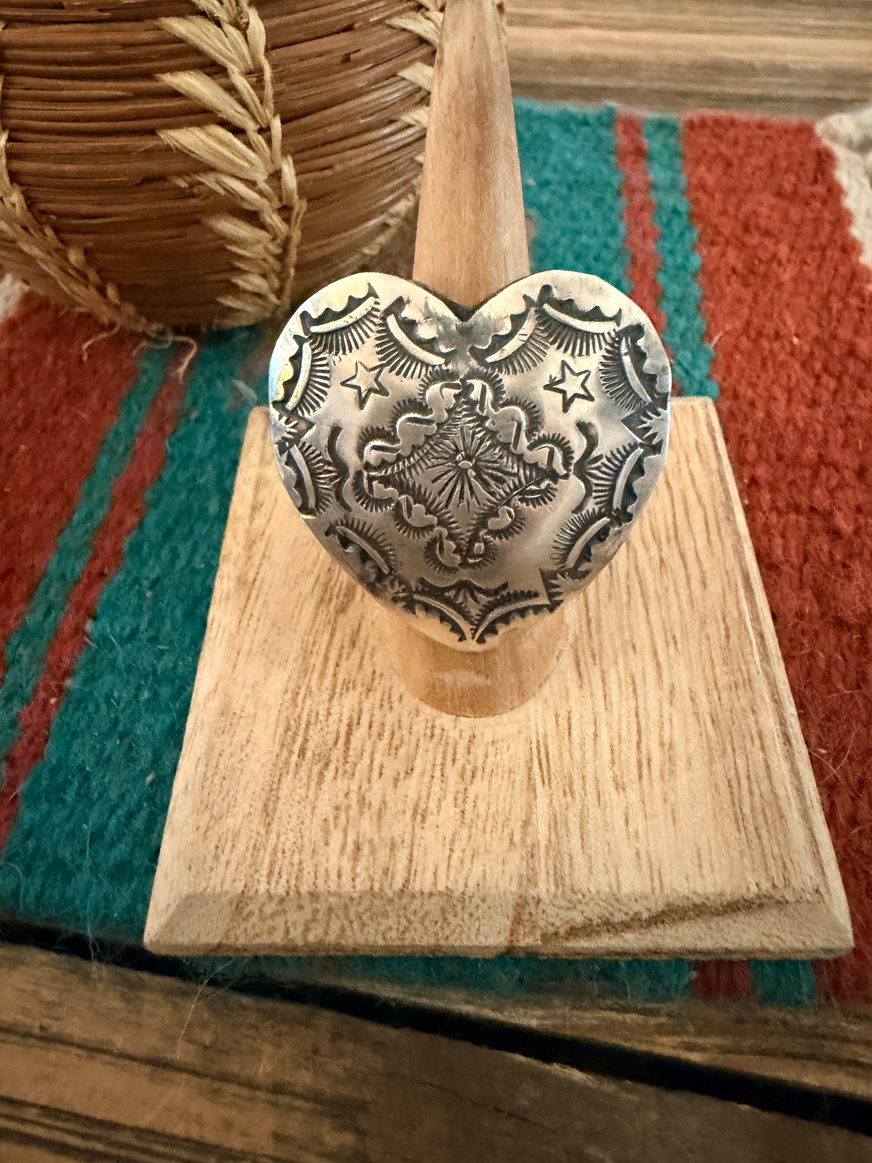 Handcrafted Sterling Silver Adjustable Heart Concho Ring by Vincent Platero