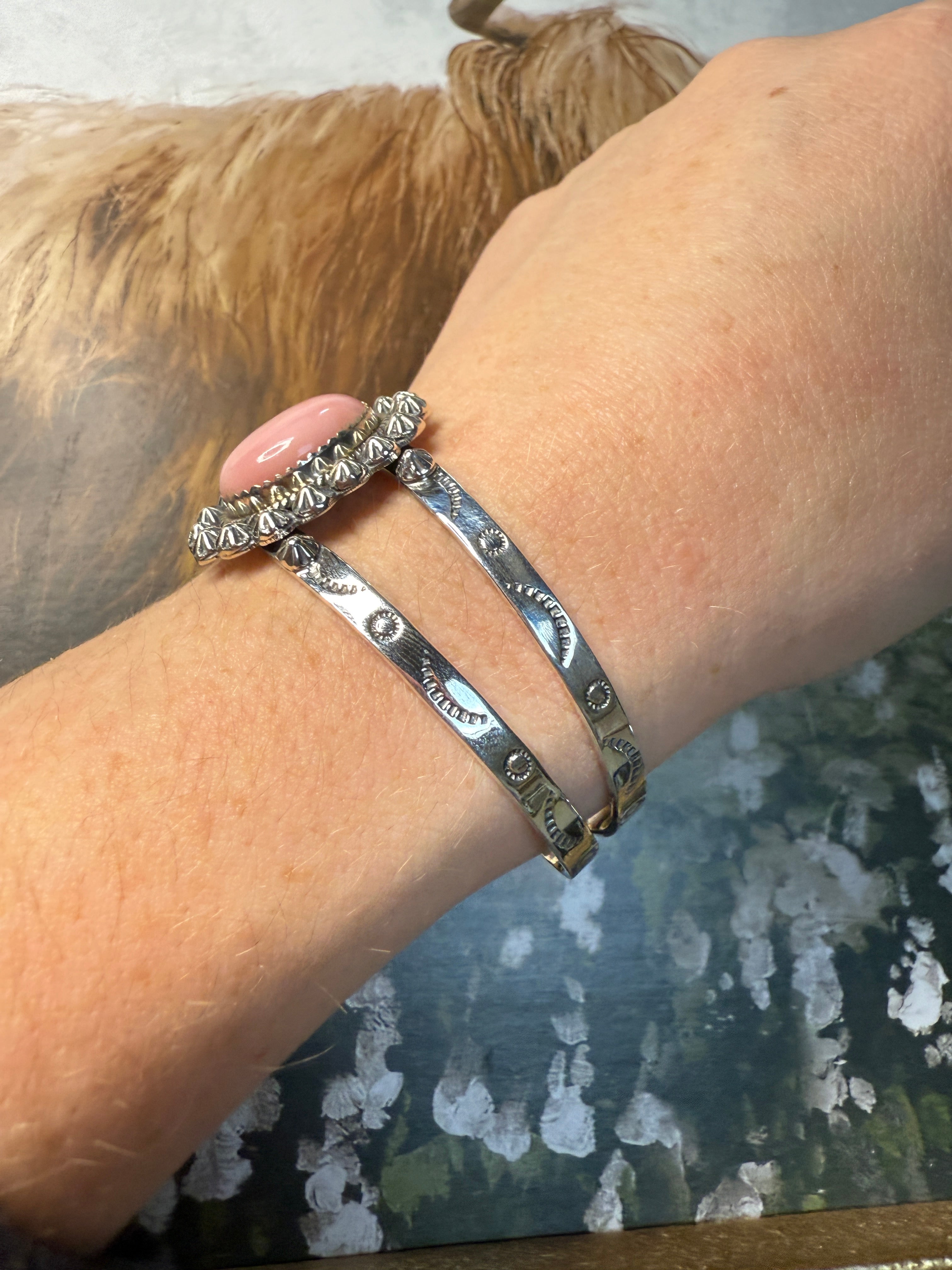 Beautiful Handmade Sterling Silver Pink Conch Cuff