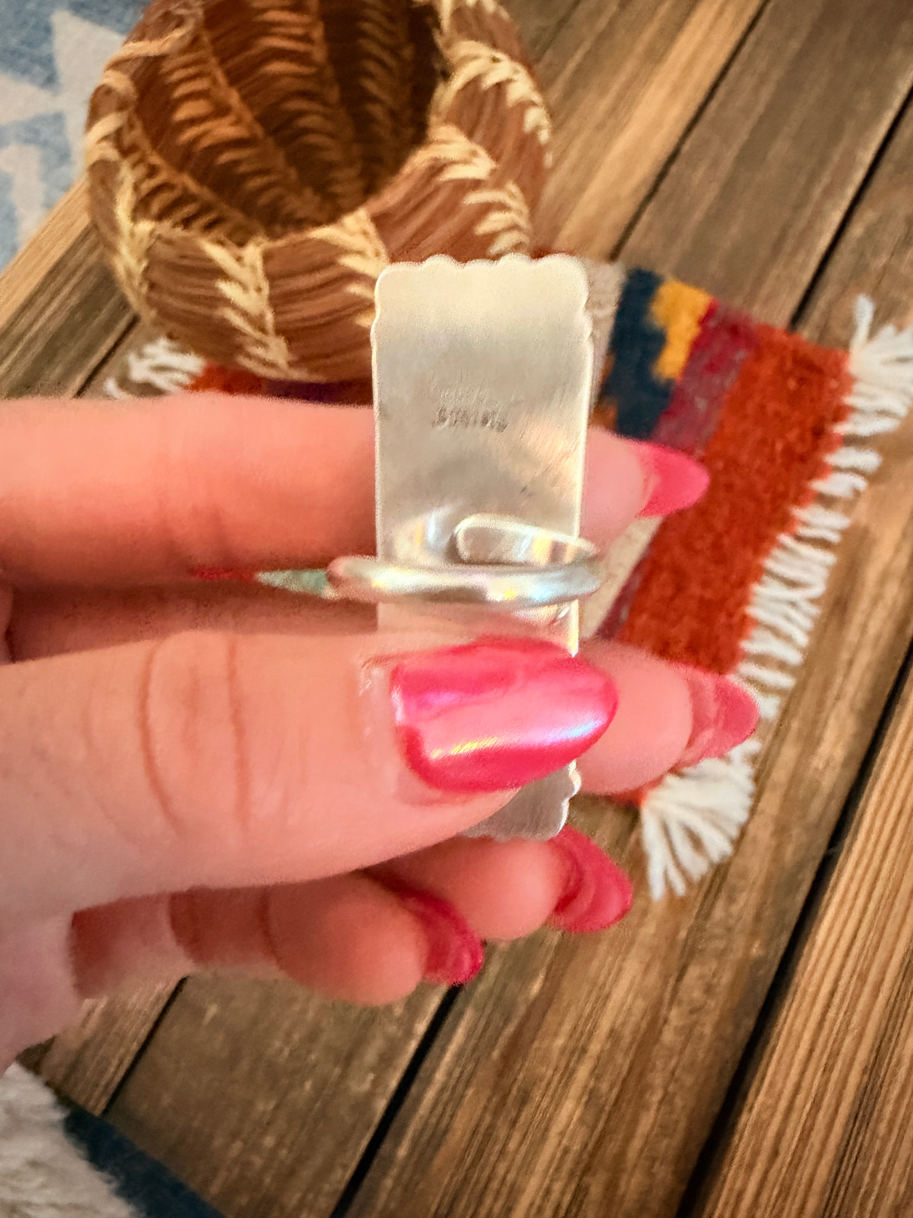Handcrafted White Buffalo & Queen Pink Conch & Sterling Silver Adjustable Ring