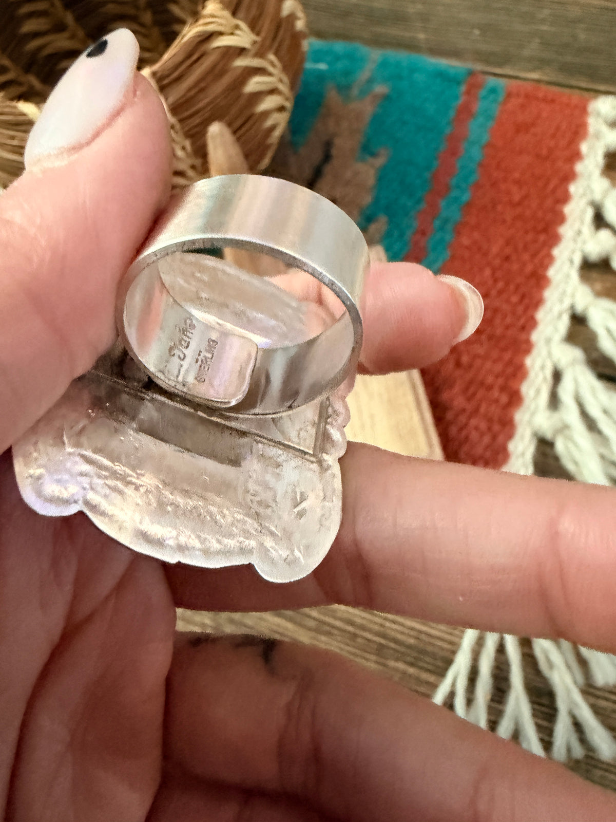 Handcrafted Sterling Silver Adjustable Concho Ring by Leander Tahe