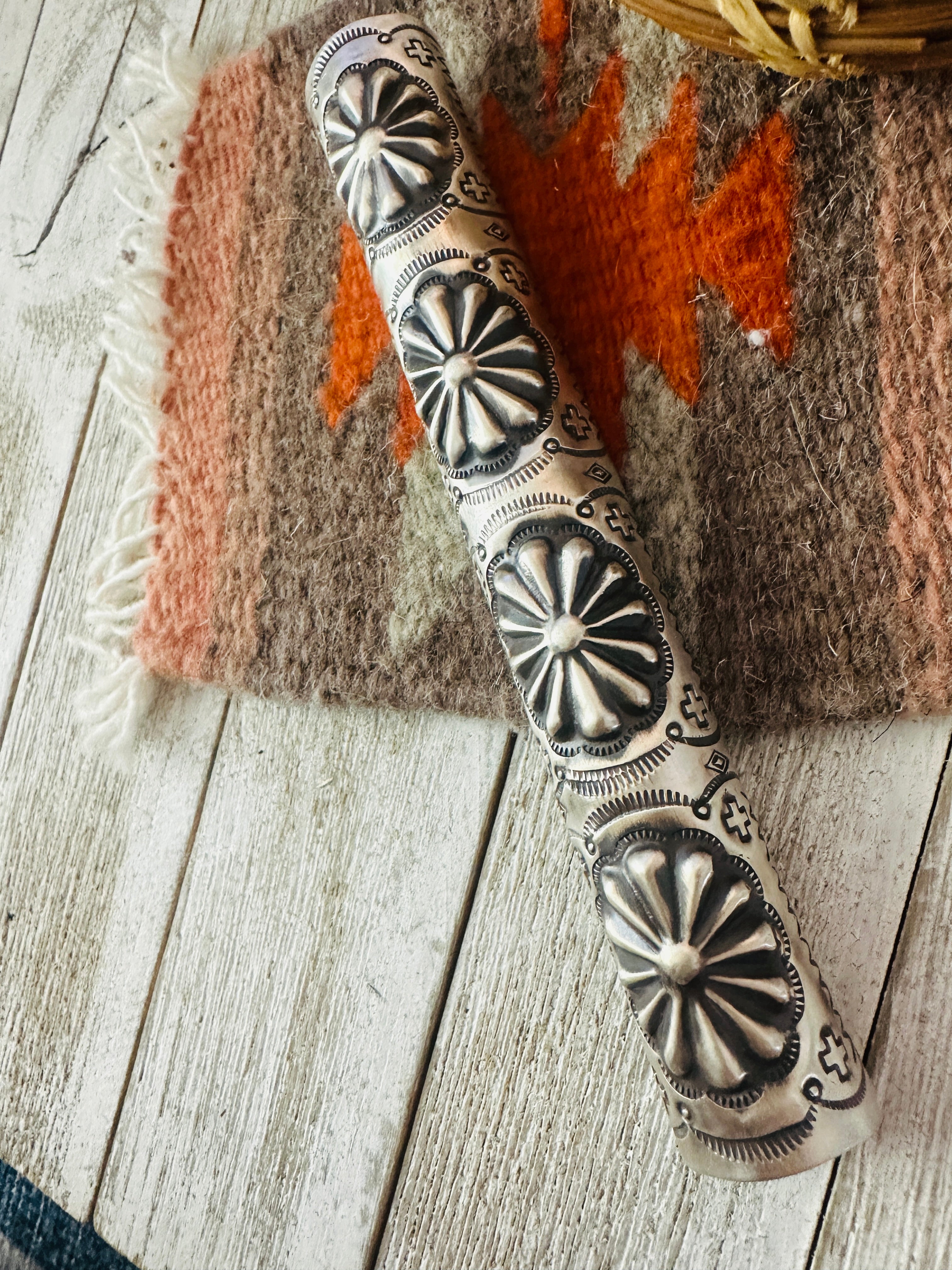 Handcrafted Turquoise & Sterling Silver Hand Stamped Ponytail Accessory