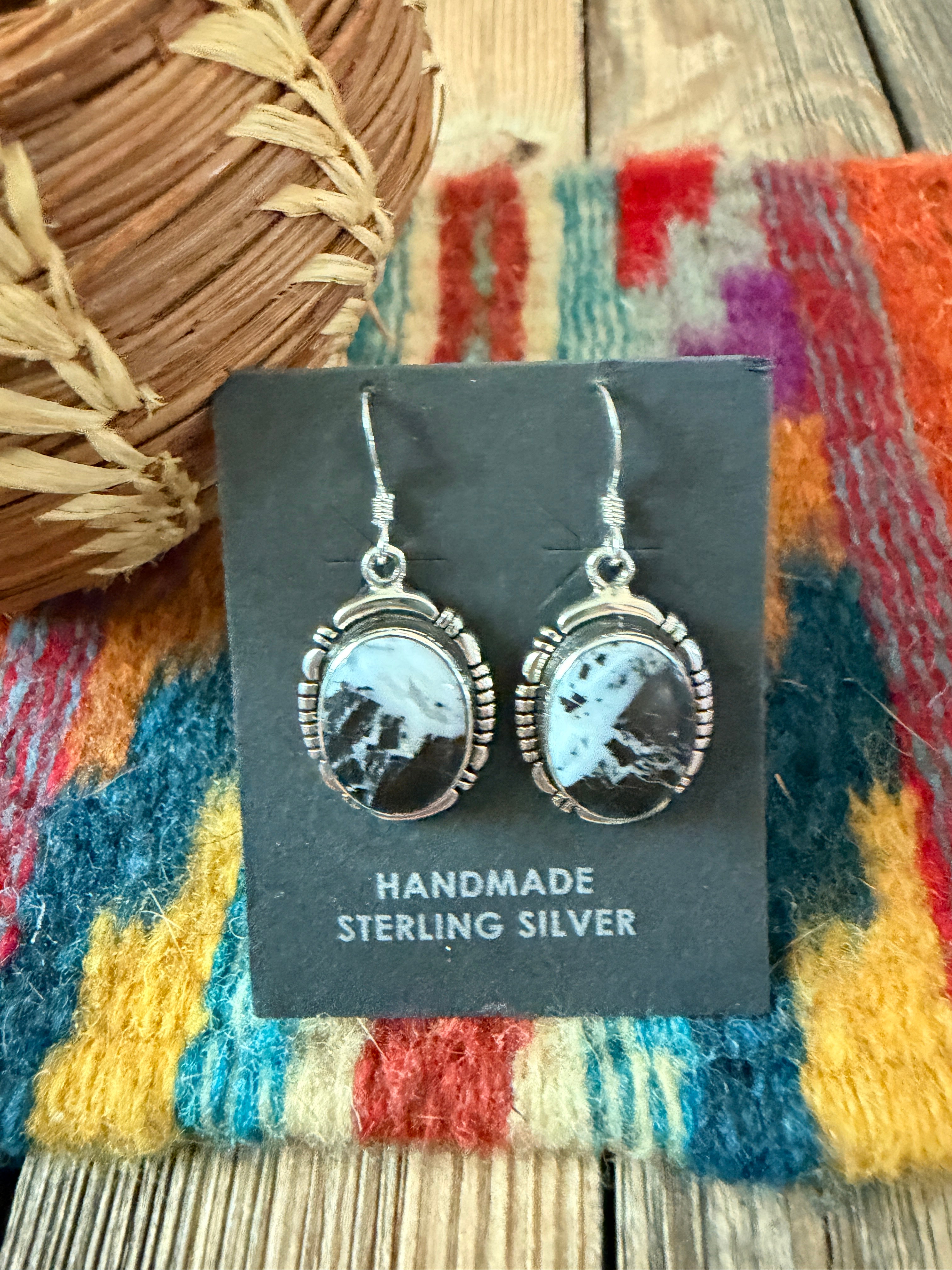 Handcrafted White Buffalo & Sterling Silver Dangle Earrings