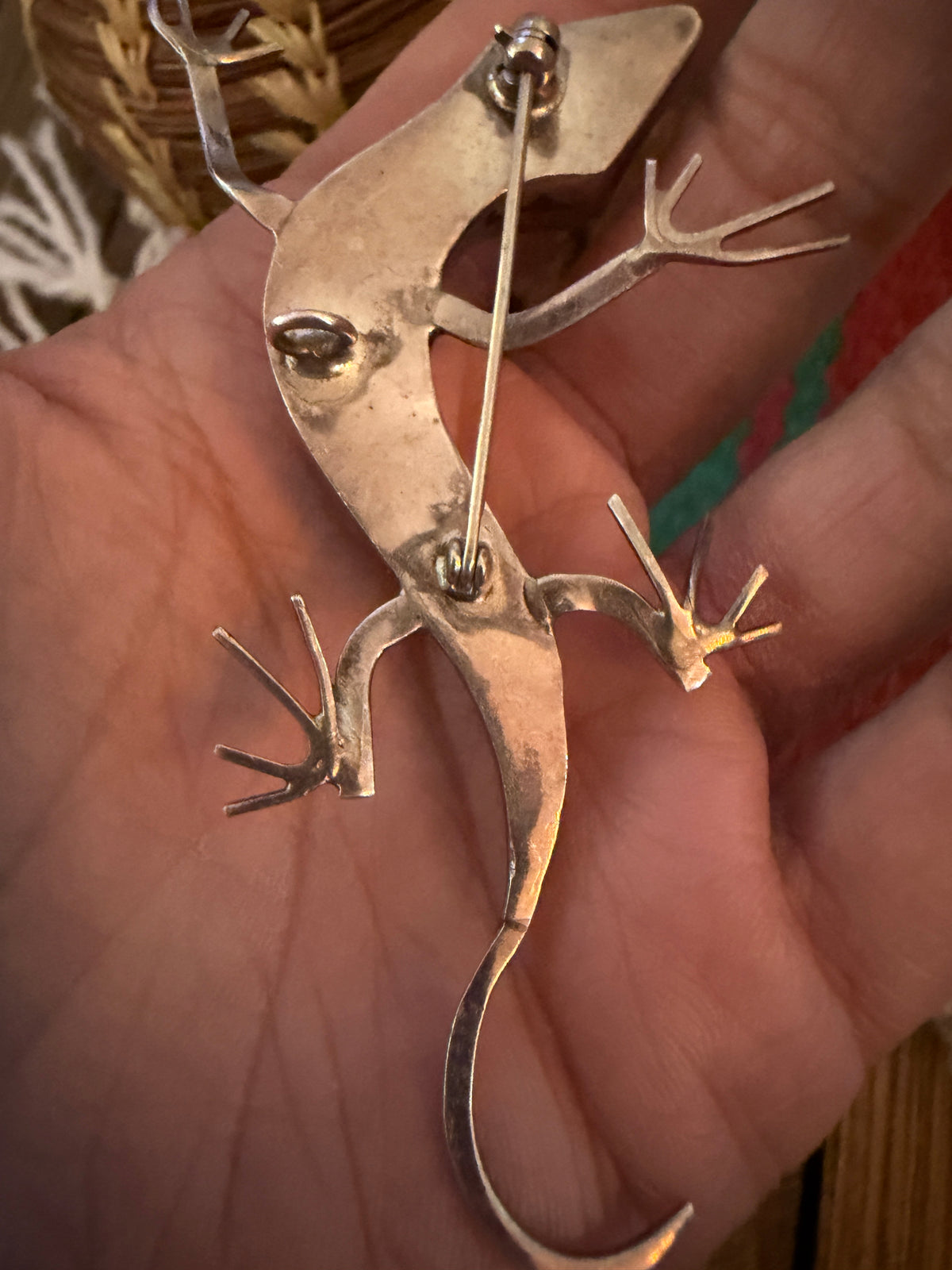 Old Pawn Handcrafted Multi Stone & Sterling Silver Inlay Lizard Pendant/Brooch