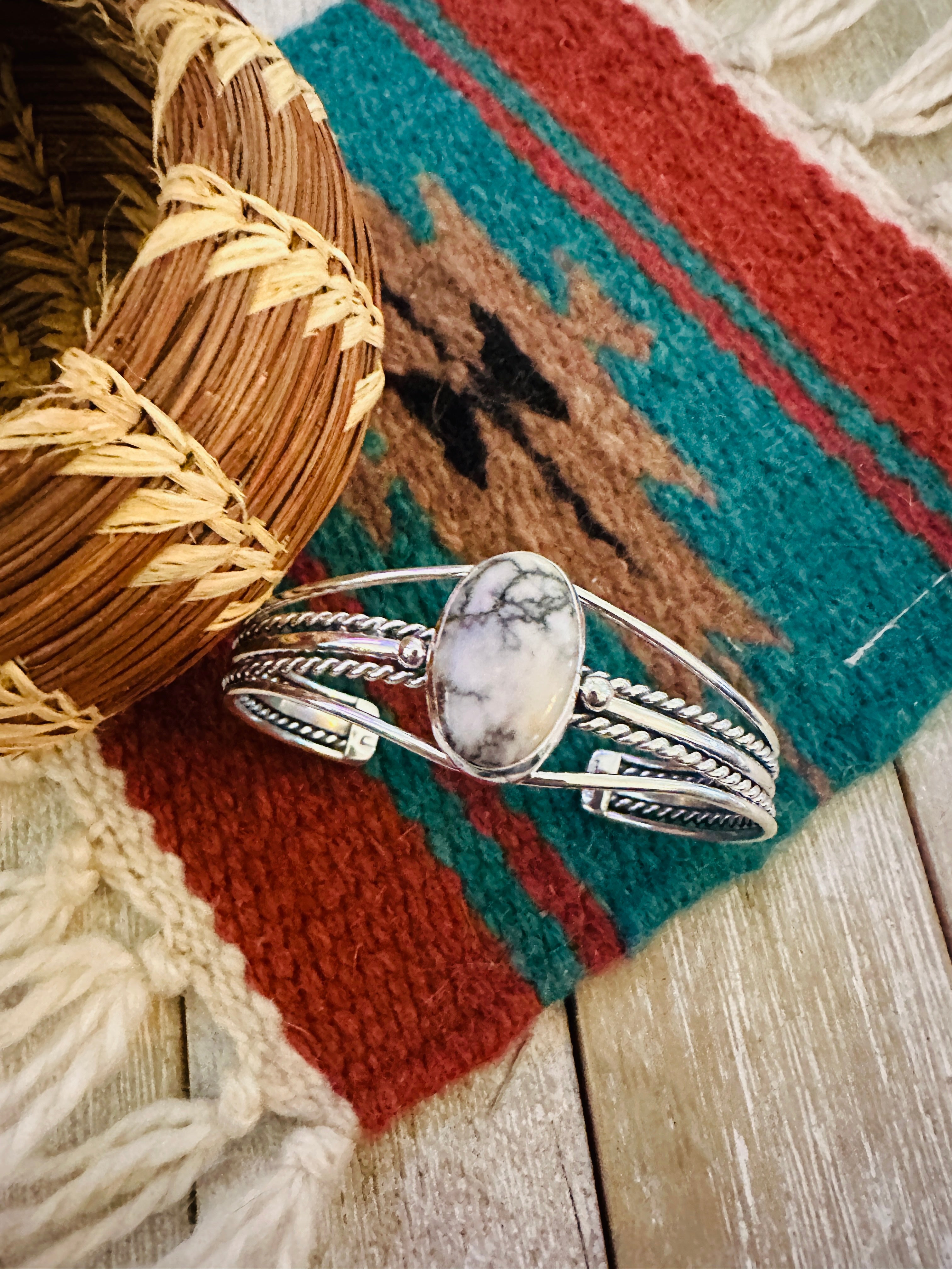 Handcrafted Sterling Silver & White Buffalo Cuff Bracelet