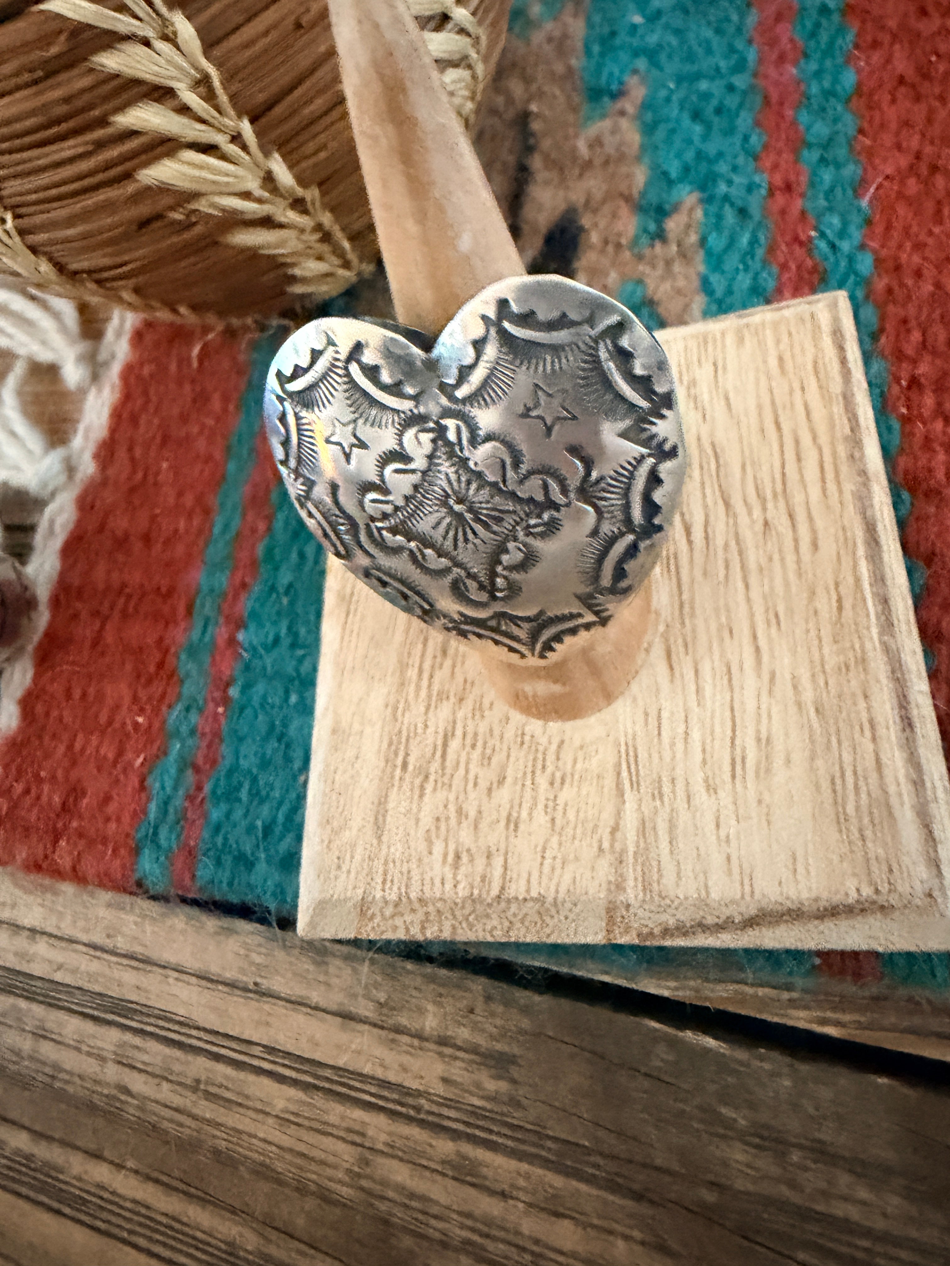 Handcrafted Sterling Silver Adjustable Heart Concho Ring by Vincent Platero