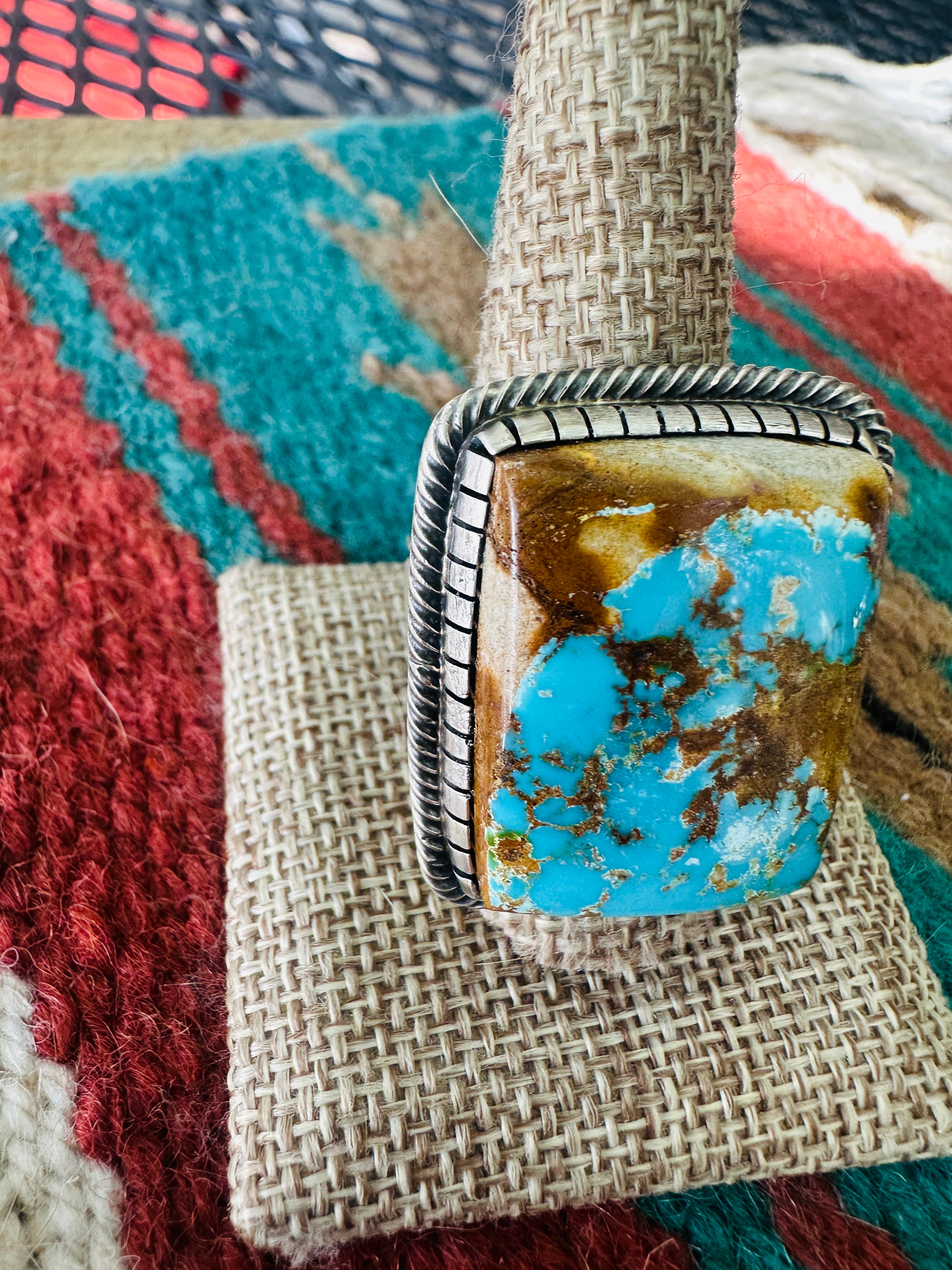 Handcrafted Sterling Silver & Royston Ribbon Turquoise Ring by Randy Boyd, Size 11