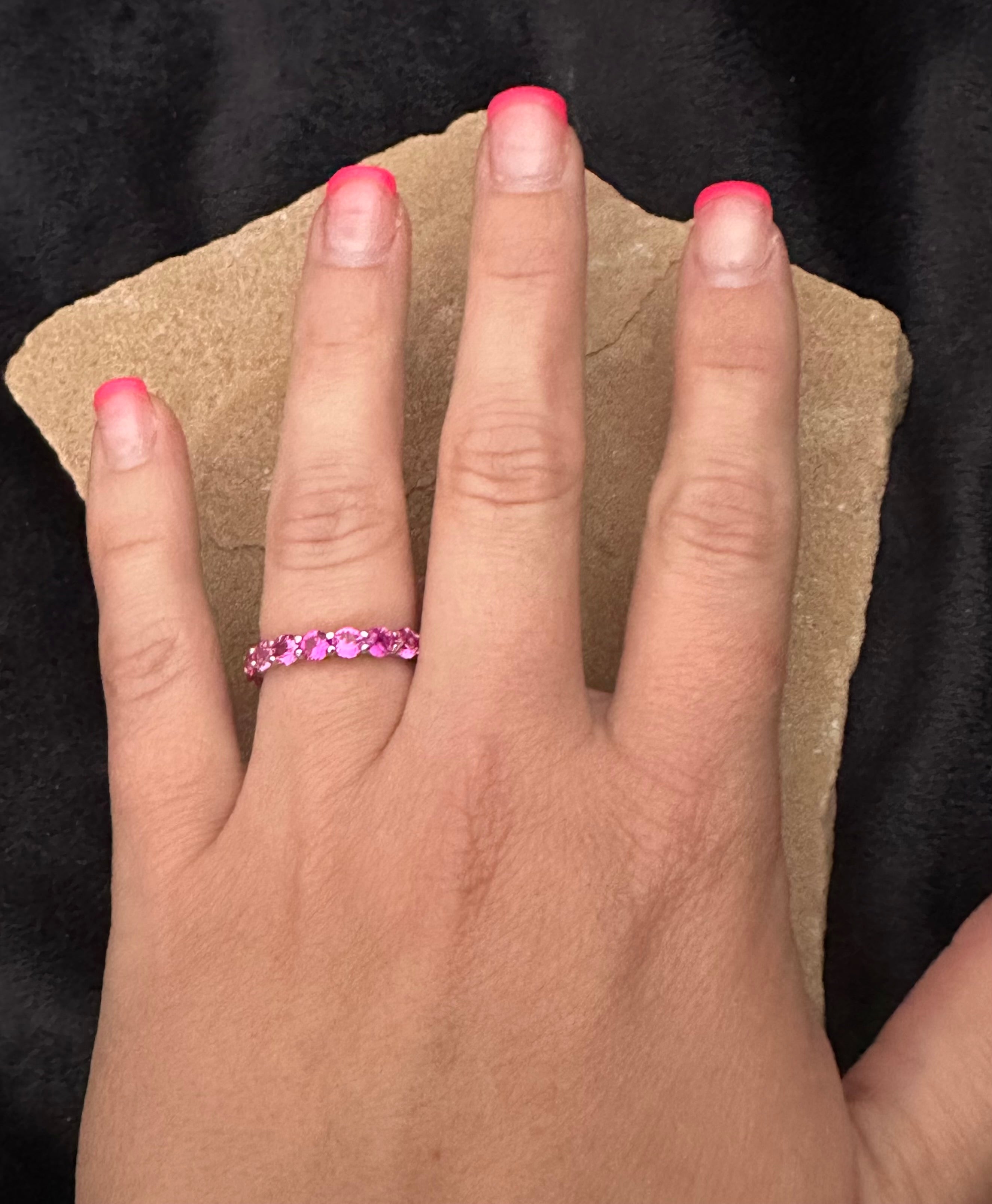 Sterling Silver Fuchsia CZ Eternity Band Ring