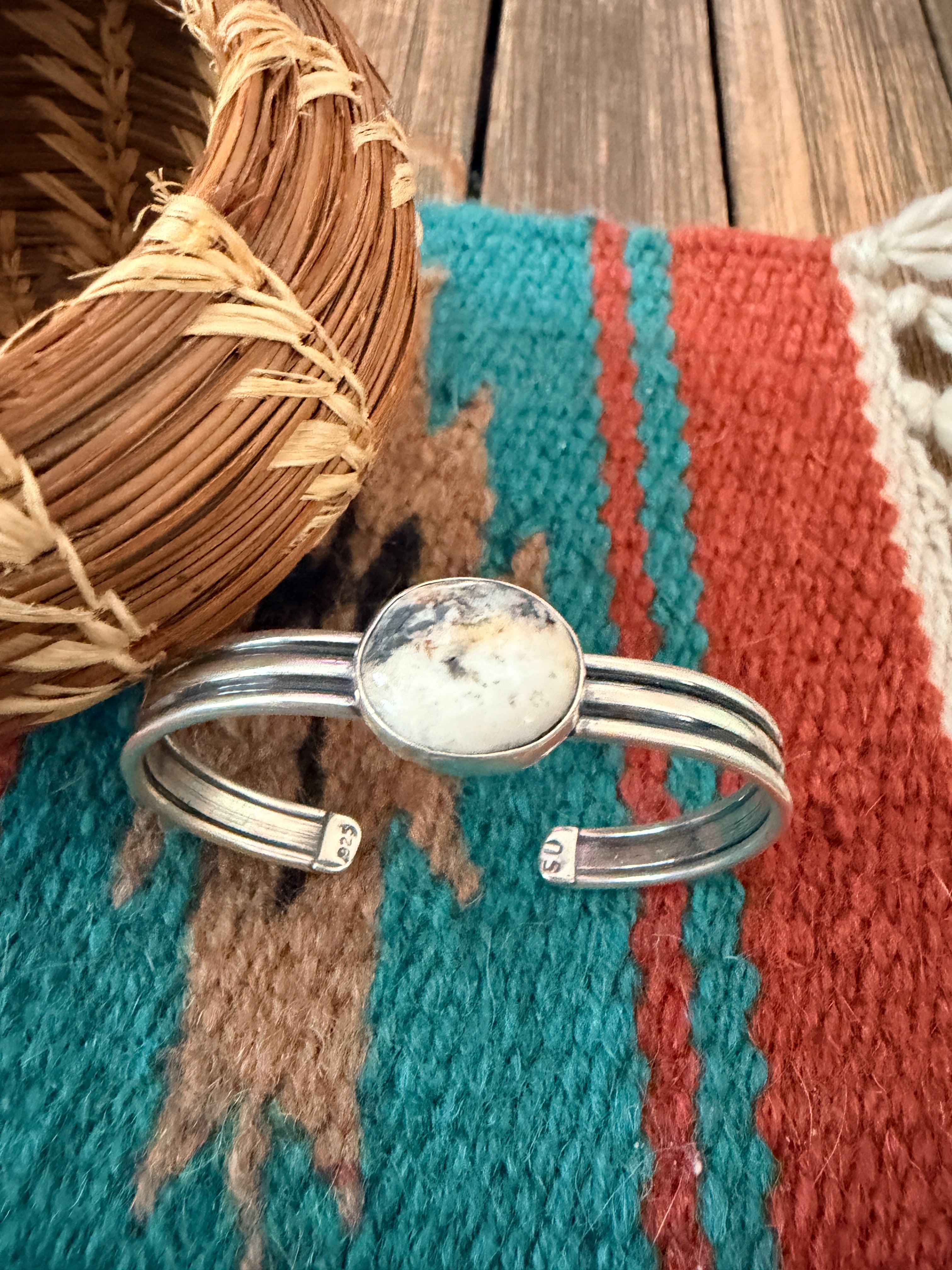 Handcrafted White Buffalo & Sterling Silver Cuff Bracelet
