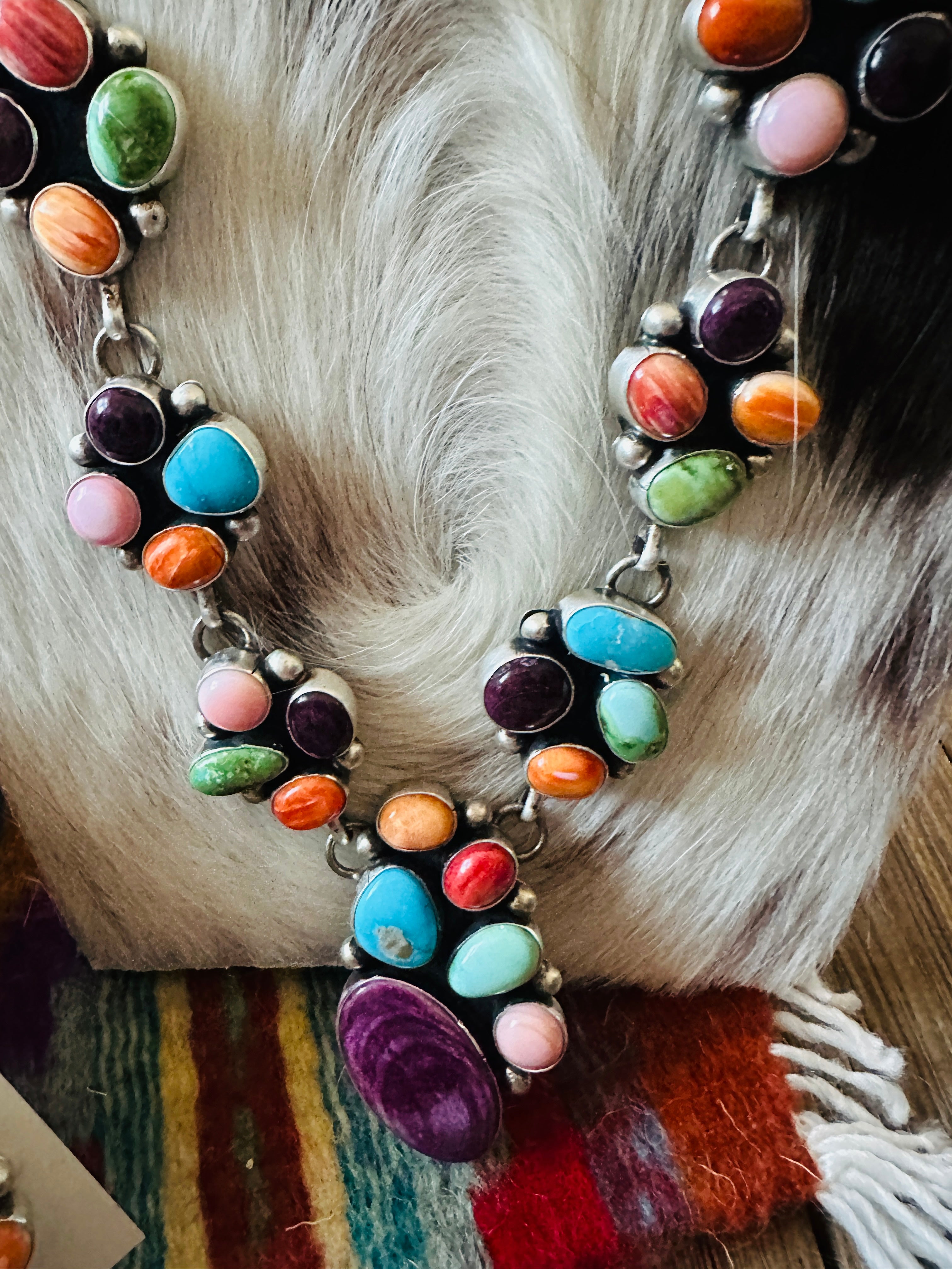 Handcrafted Multi Stone & Sterling Silver Cluster Necklace and Earring Set by Paul Livingston