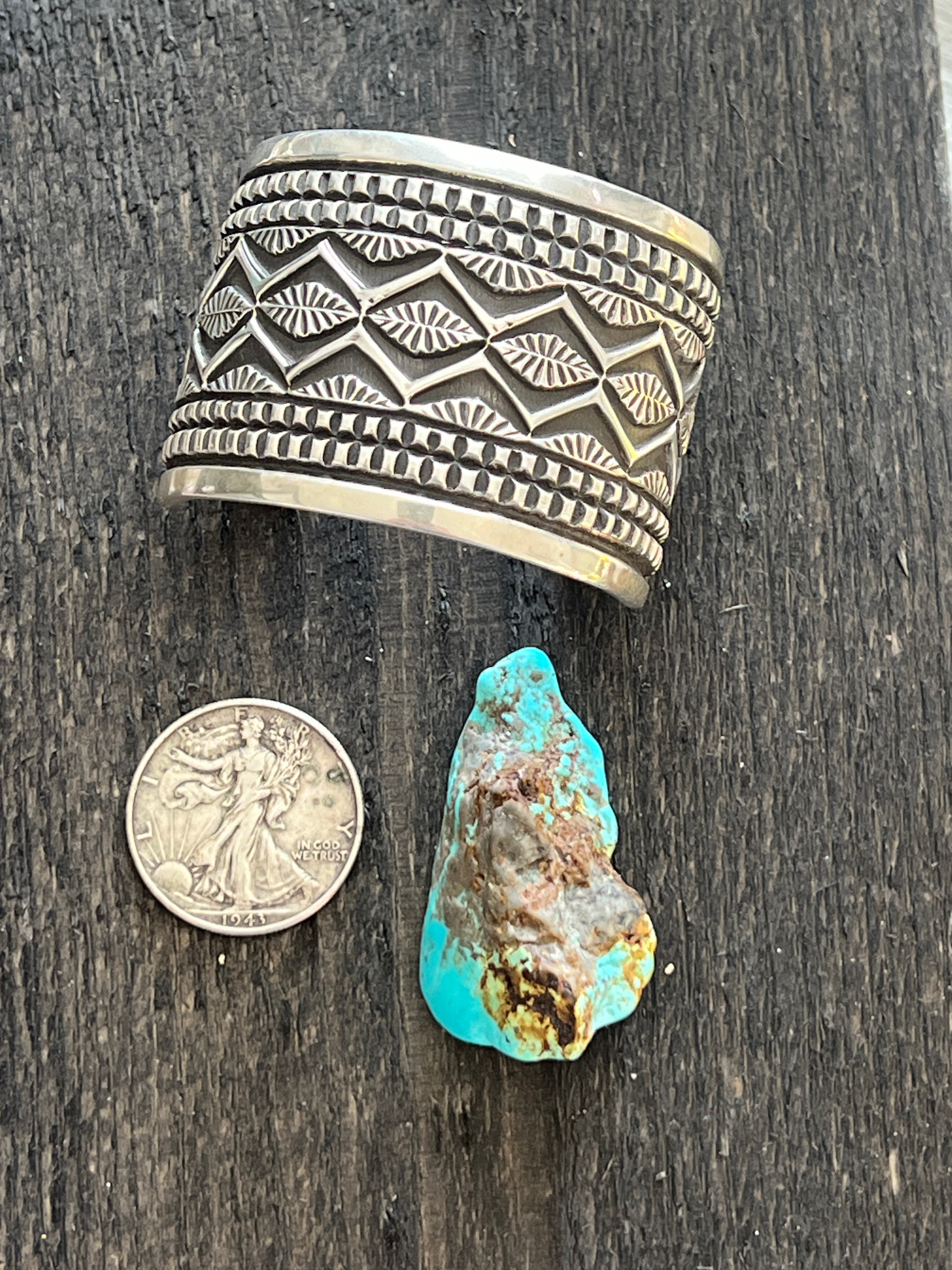 Handcrafted Old Pawn Sterling Silver Deep Stamped Cuff Bracelet by Elvira Bill