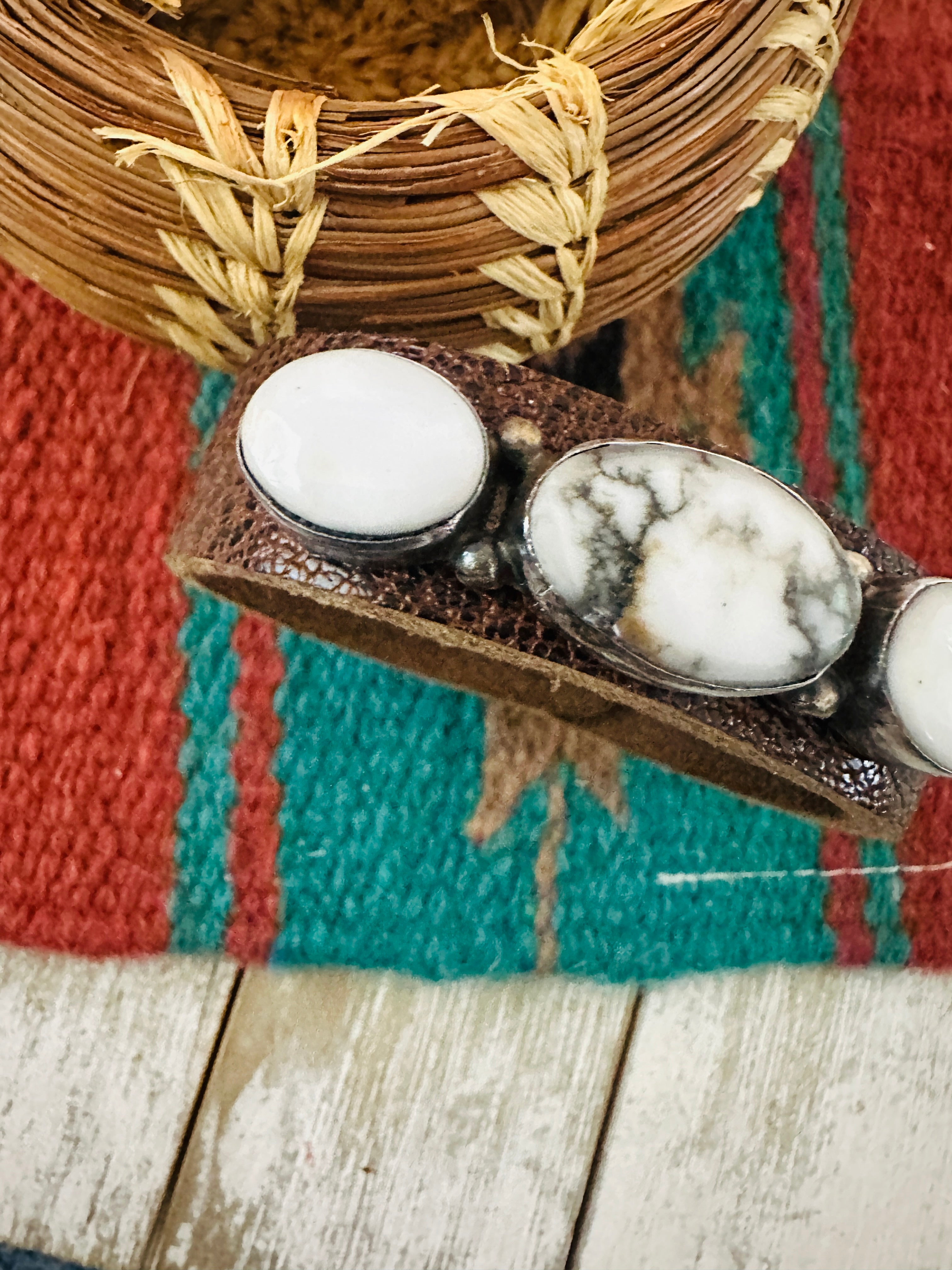 Handcrafted White Buffalo & Sterling Silver Leather Bracelet