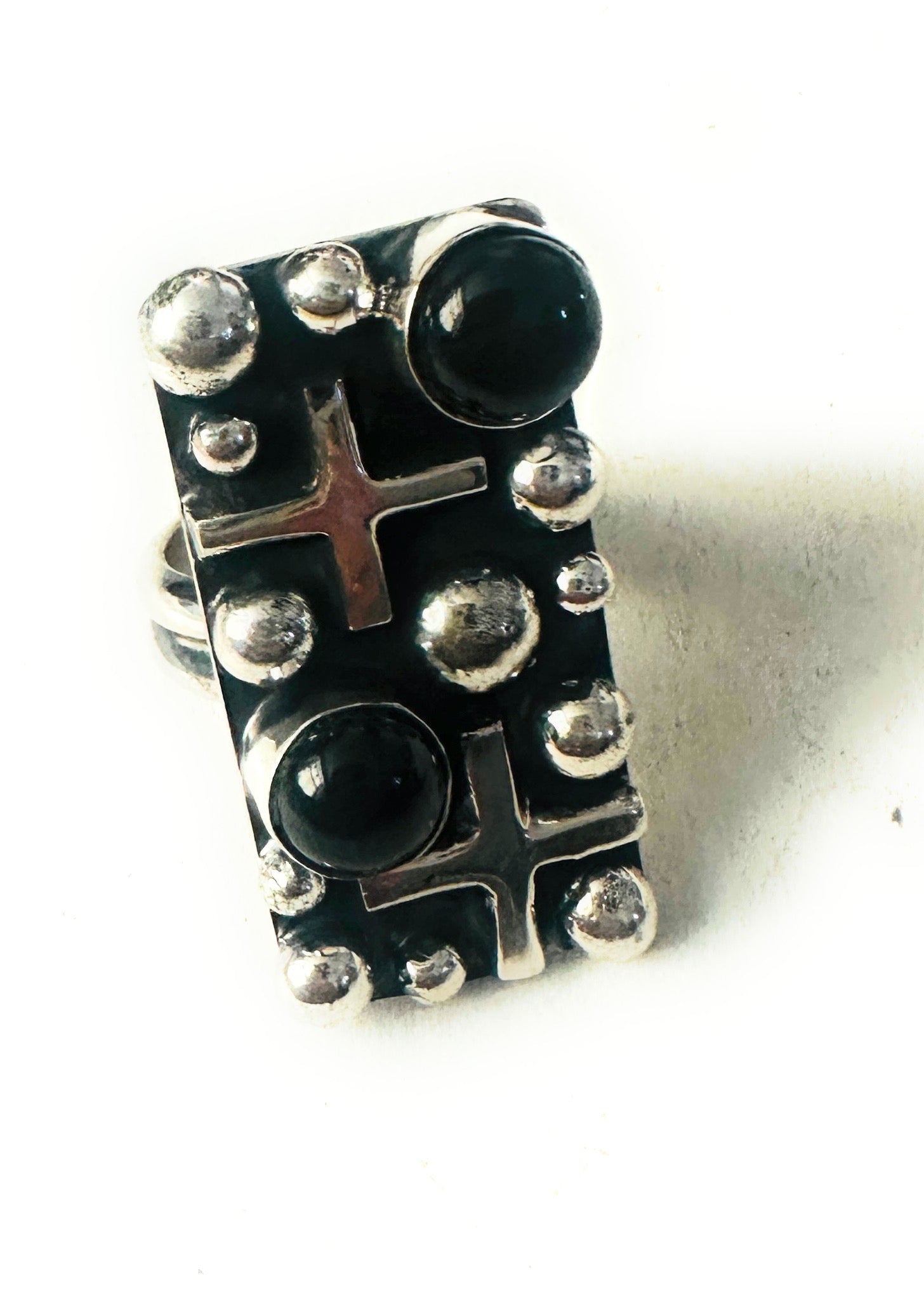 Handcrafted Onyx & Sterling Silver Cross Ring Chimney Butte