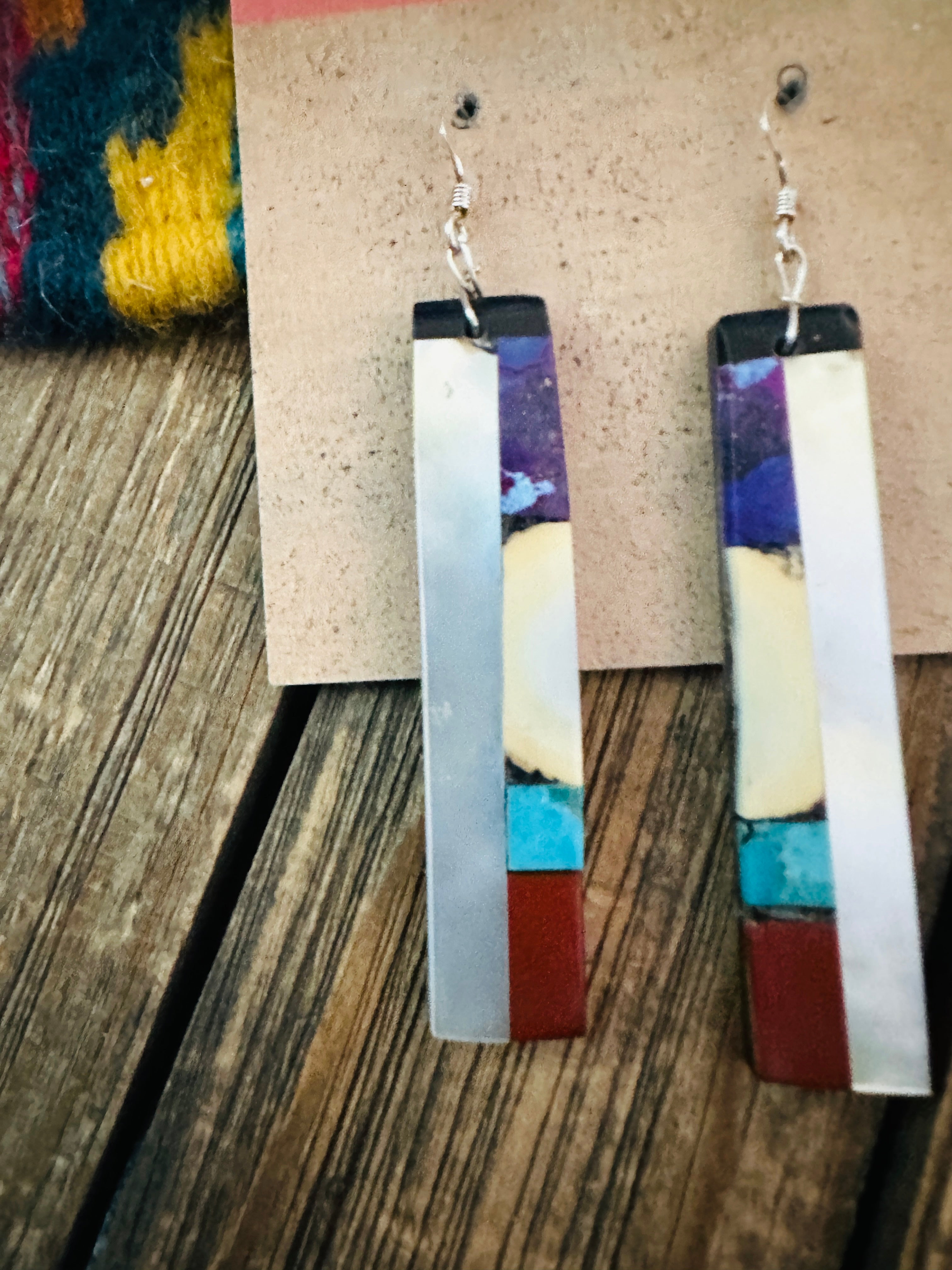 Handcrafted Multi Stone Inlay Slab Dangle Earrings