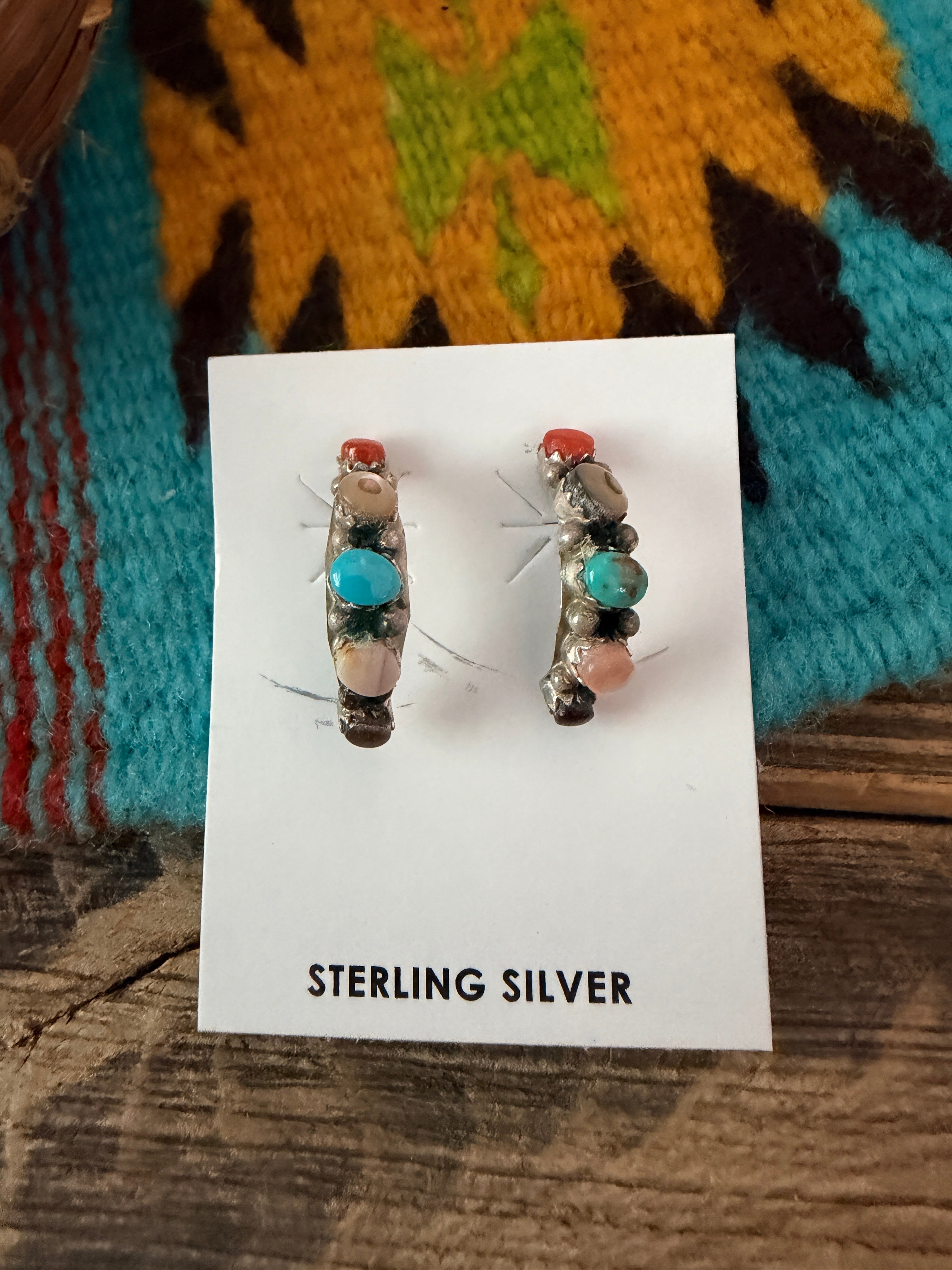 Handcrafted Multi Stone & Sterling Silver Hoop Earrings