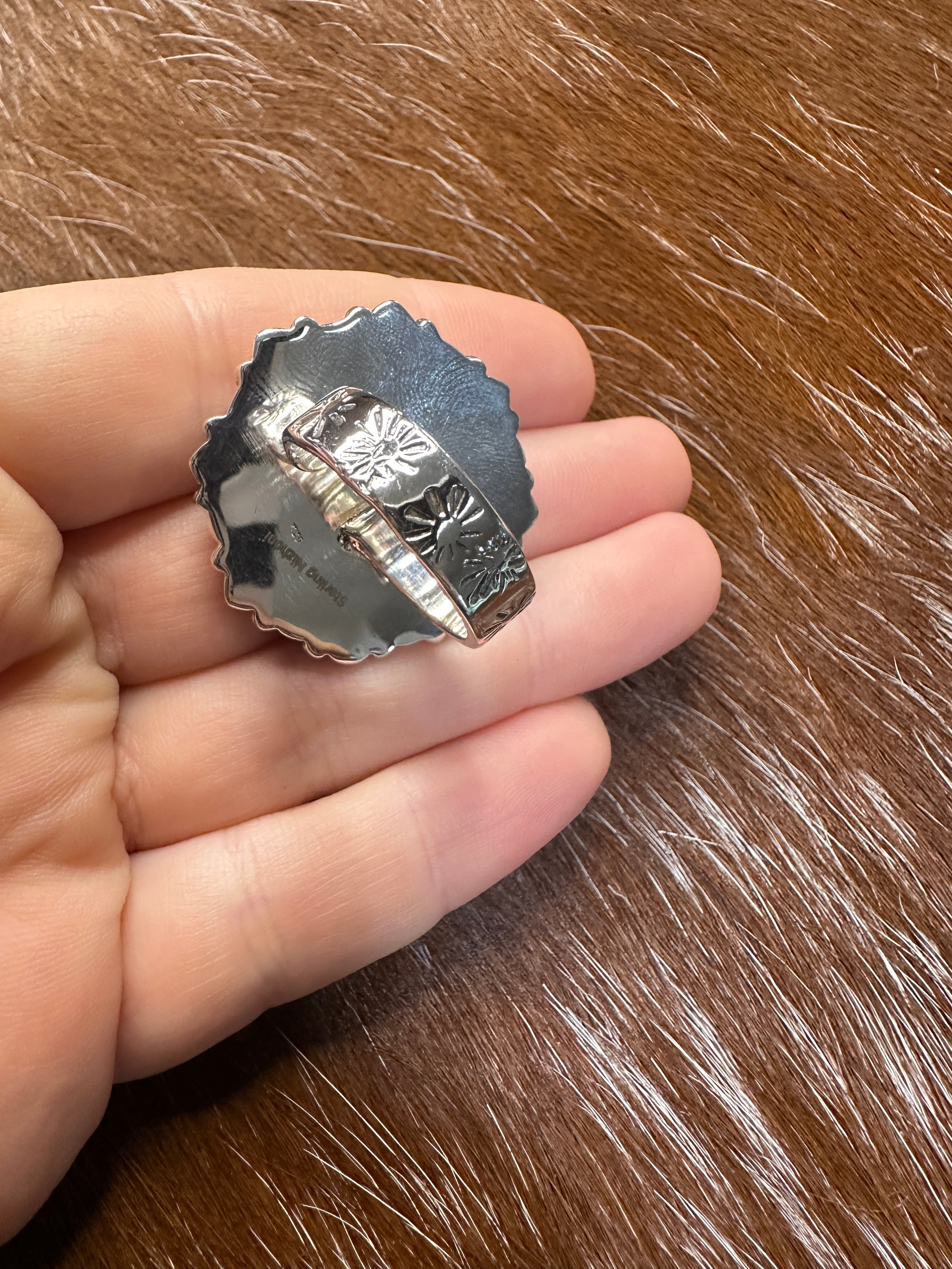 Handmade Dahlia Rose, Turquoise & Sterling Silver Adjustable Cluster Flower Ring