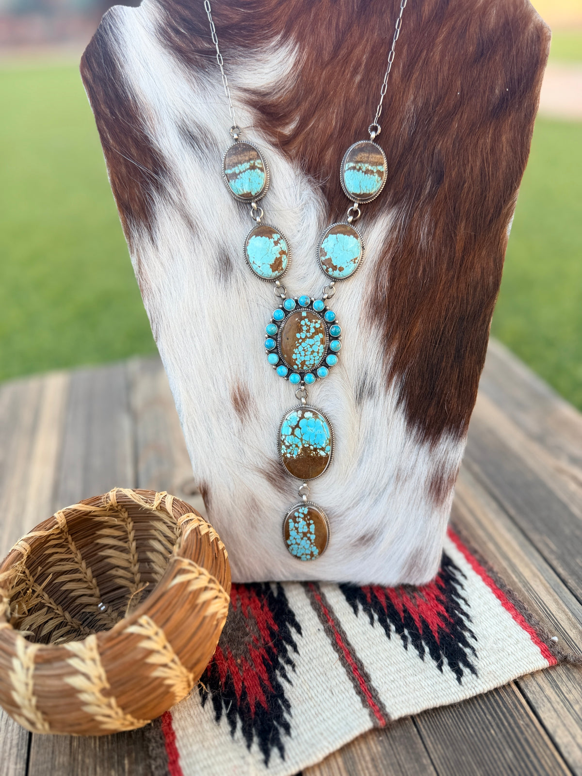 Handcrafted Number 8 Turquoise & Sterling Silver Lariat Necklace by Dean Brown