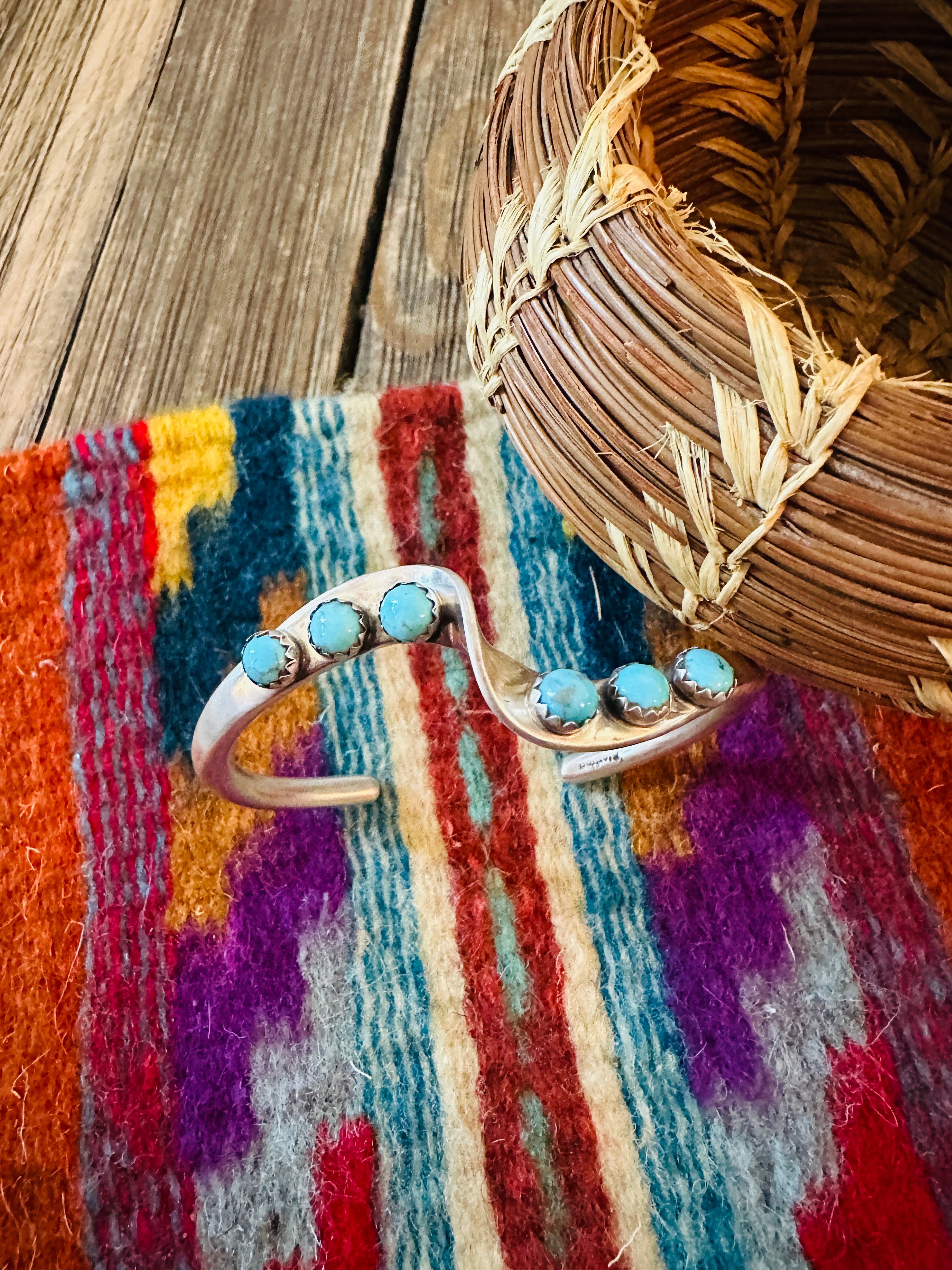 Handcrafted Twisted Sterling Silver & Turquoise Cuff Bracelet