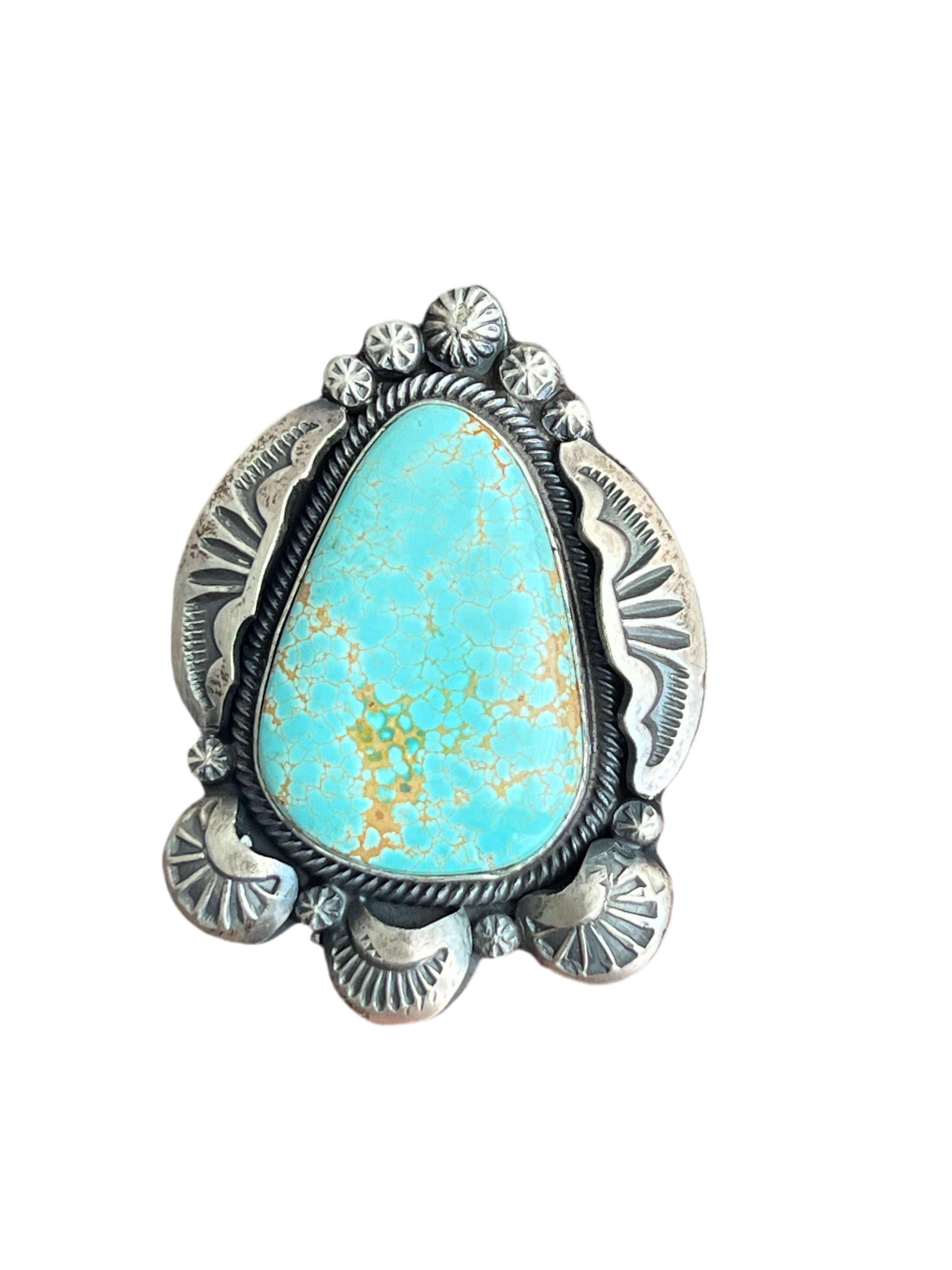 Handcrafted Sterling Silver and Number 8 Turquoise Ring by Gilbert Tom, Size 6.5