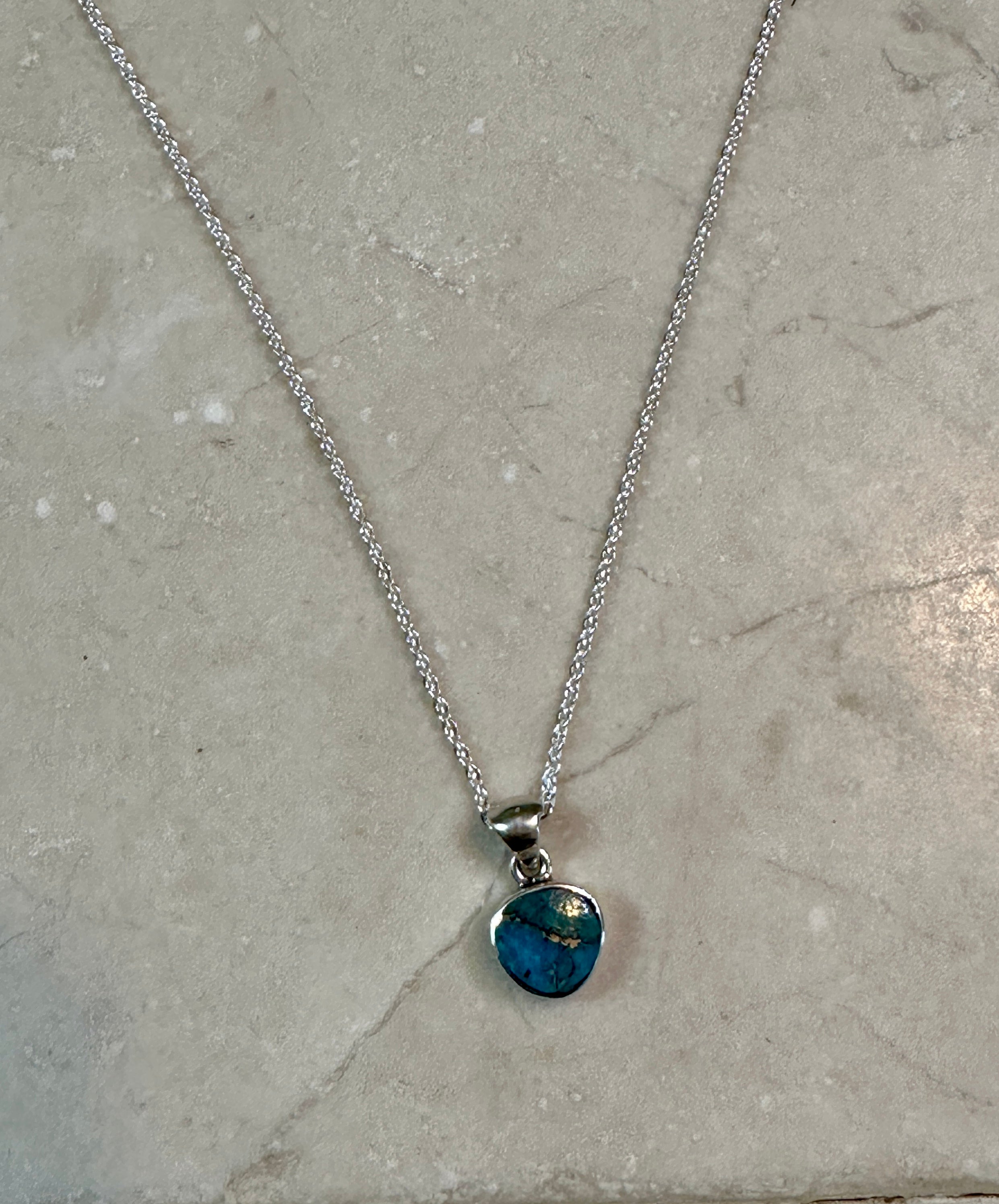 Petite Bronzed Turquoise Pendant & Sterling Silver Necklace