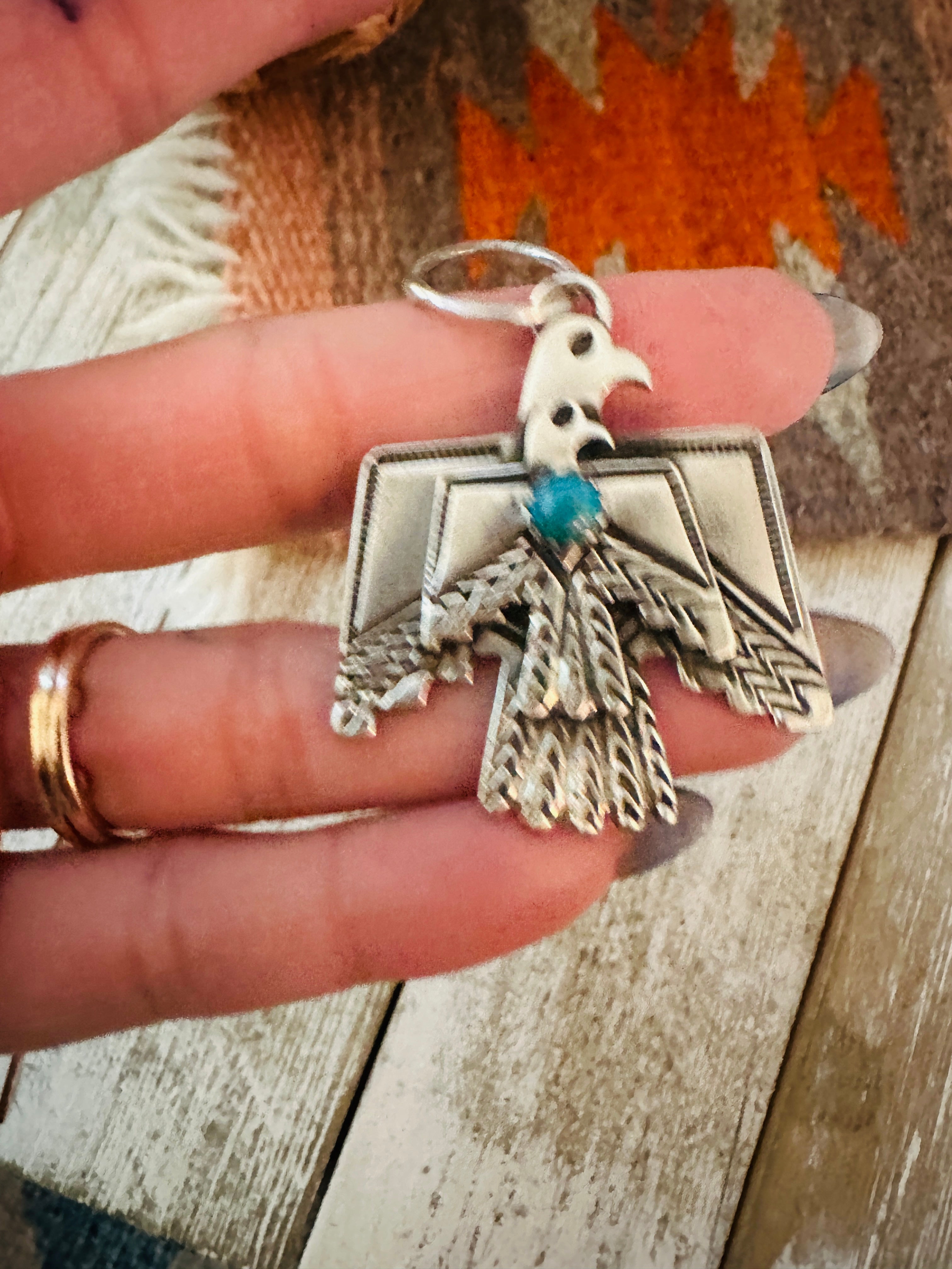 Handcrafted Sterling Silver & Turquoise Thunderbird Pendant