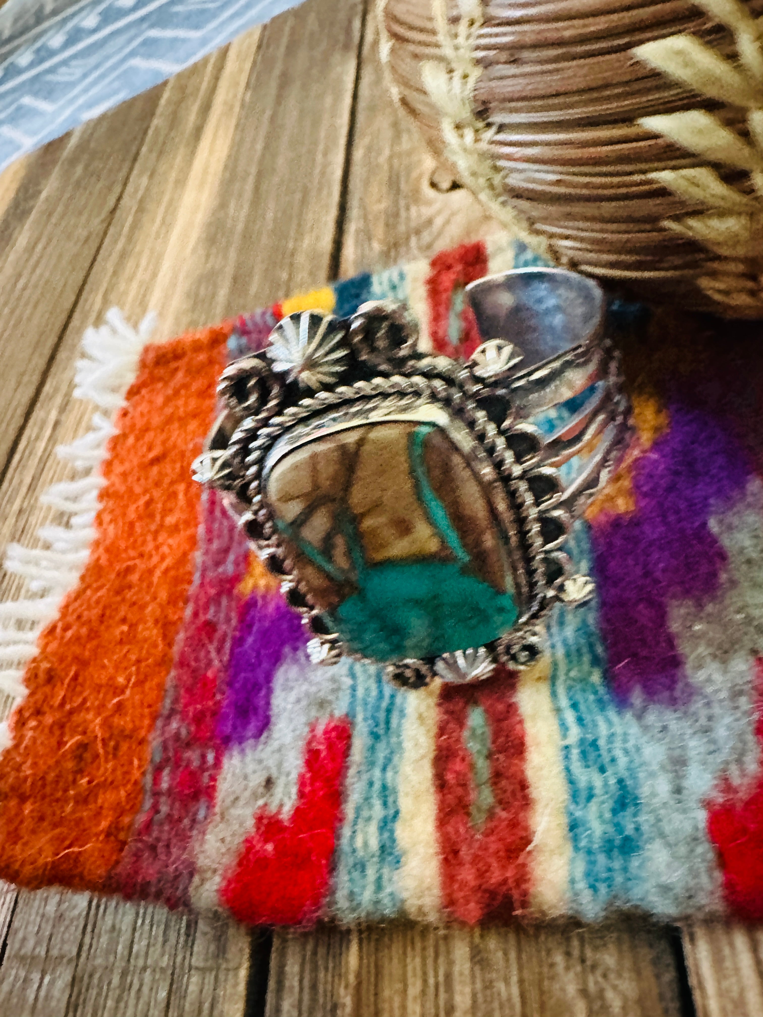 Handcrafted Pilot Mountain Turquoise & Sterling Silver Cuff Bracelet by Rosella Paxson