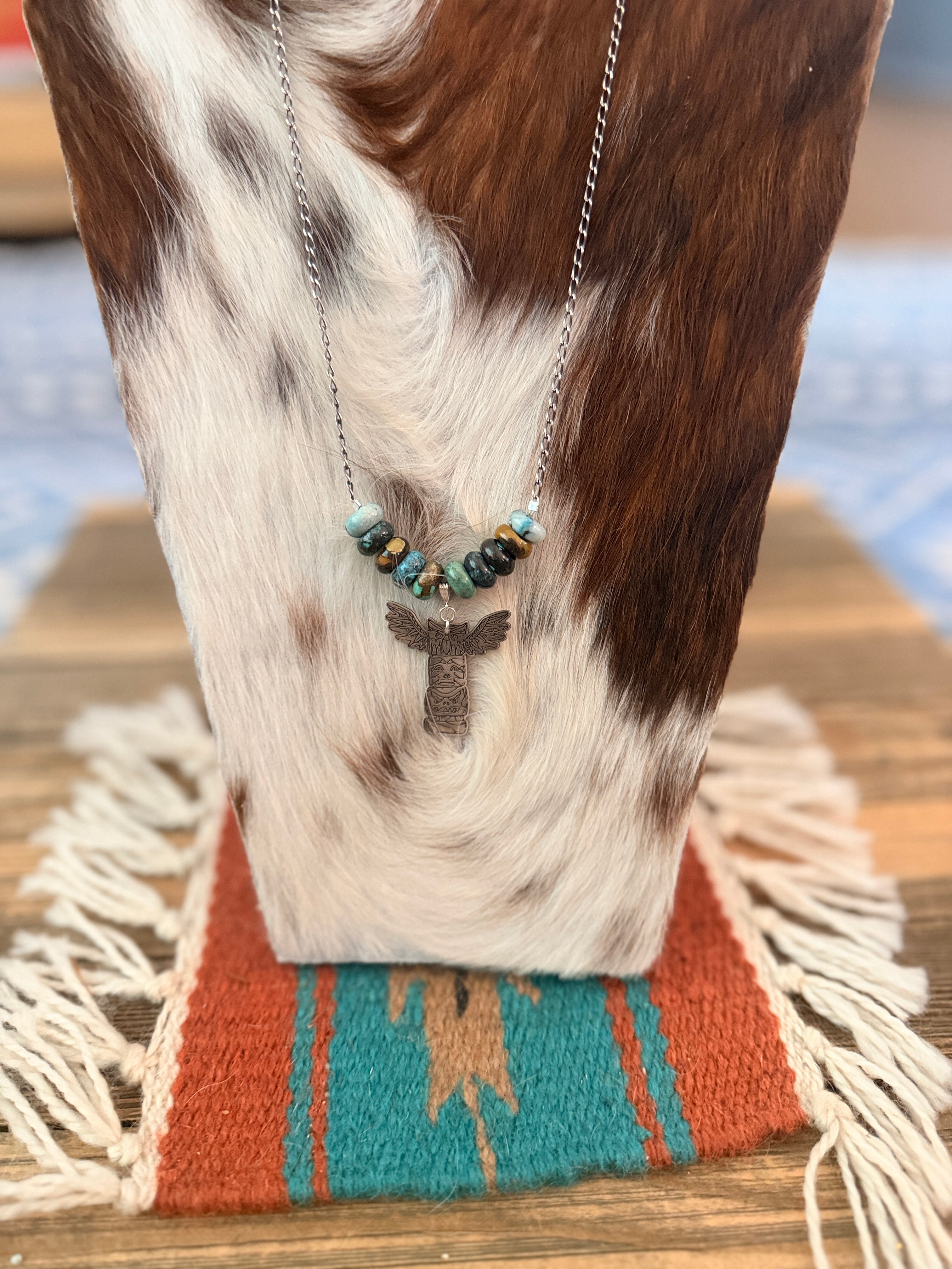 Handmade Sterling Silver & Turquoise Beaded Totem Pole Necklace