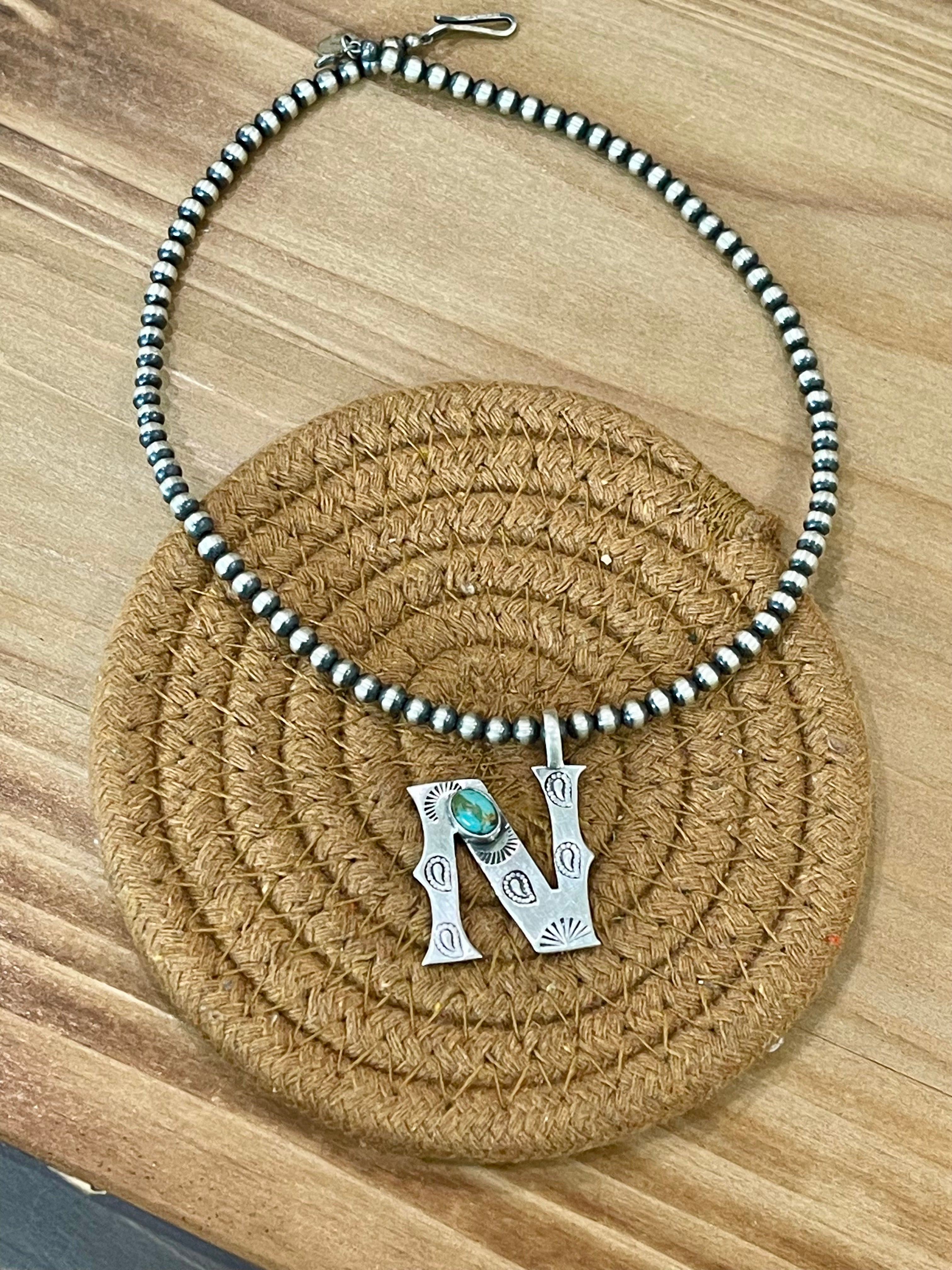 Handmade Sterling Silver and Turquoise Letter Pendant