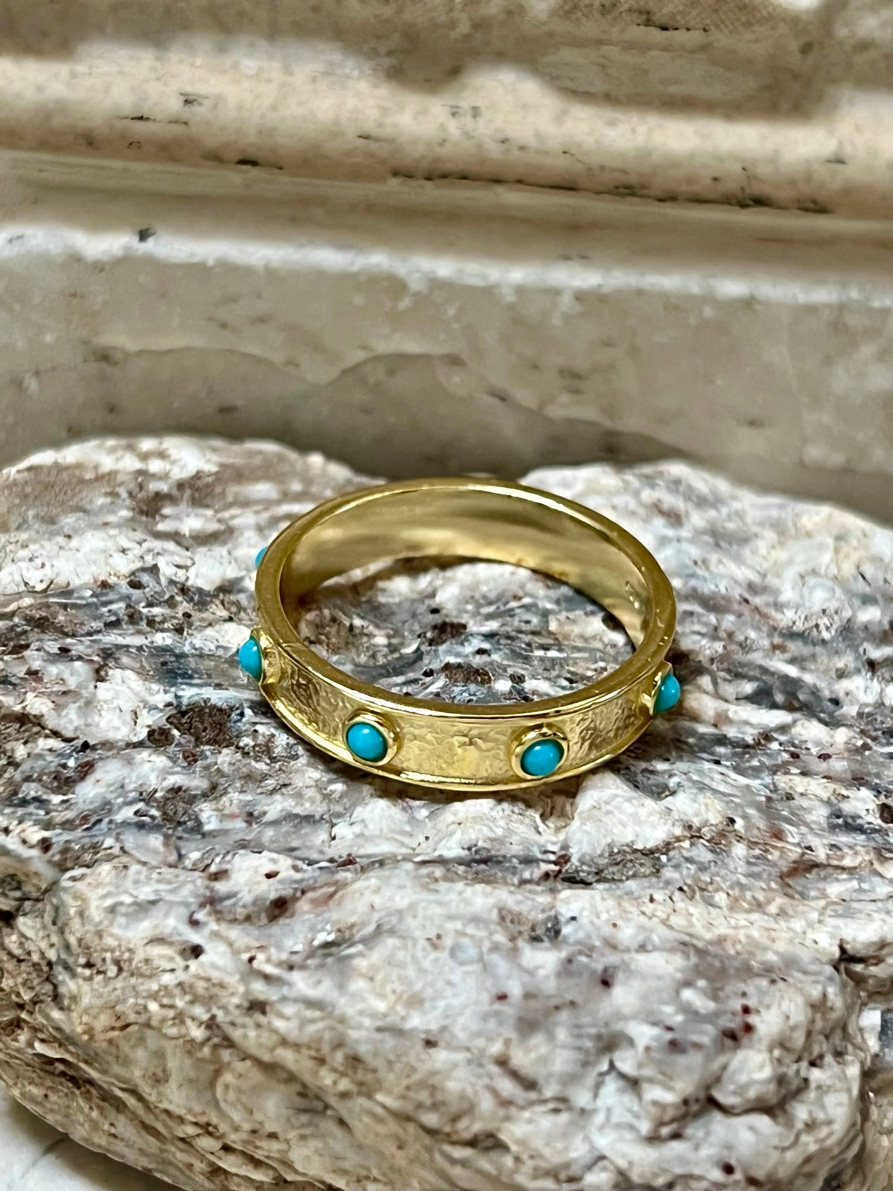 Gold Plated 8 Stone Turquoise Band Ring