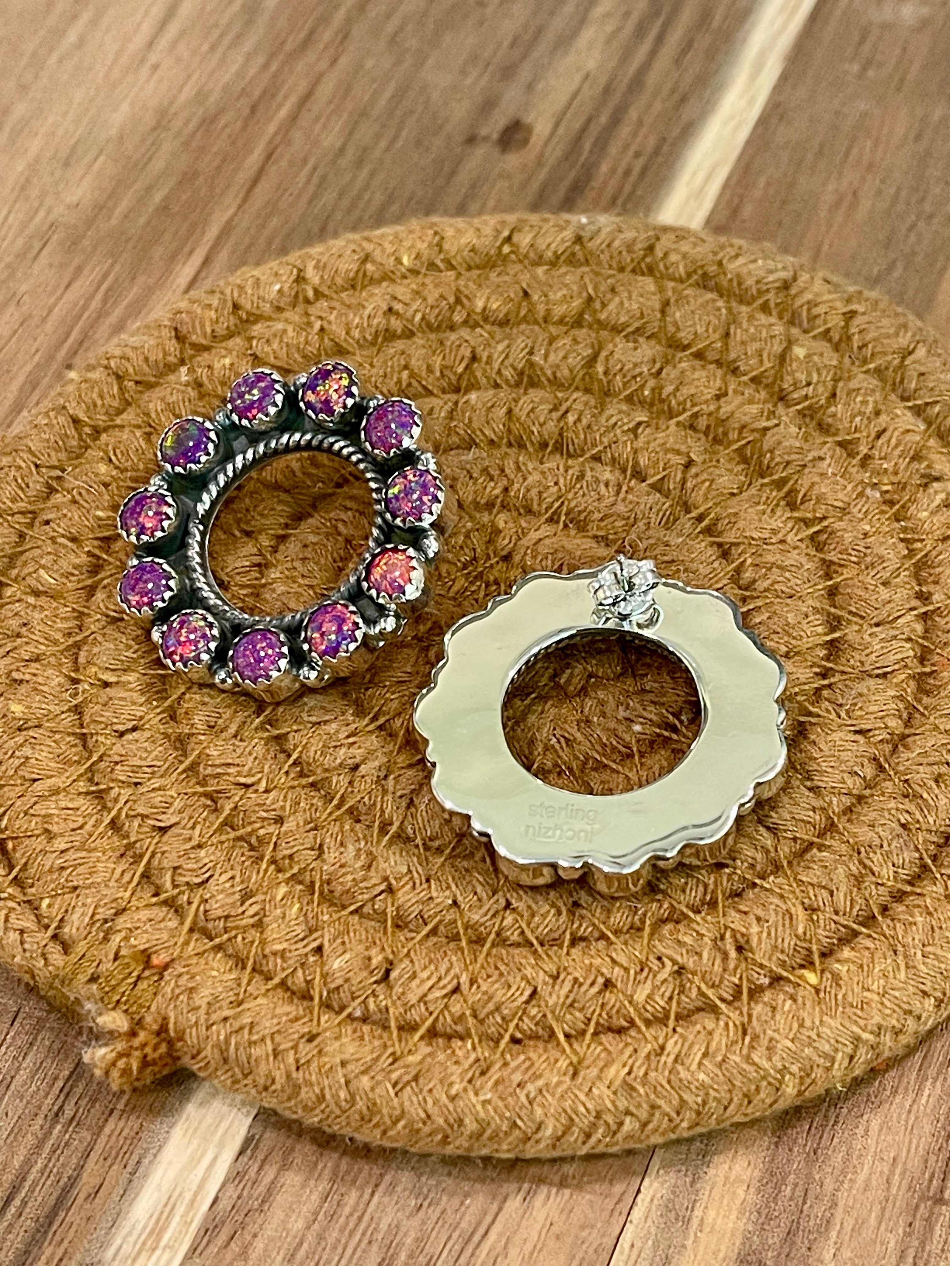 Gorgeous Handmade Sterling Silver & Pink Fire Opal Post Earrings