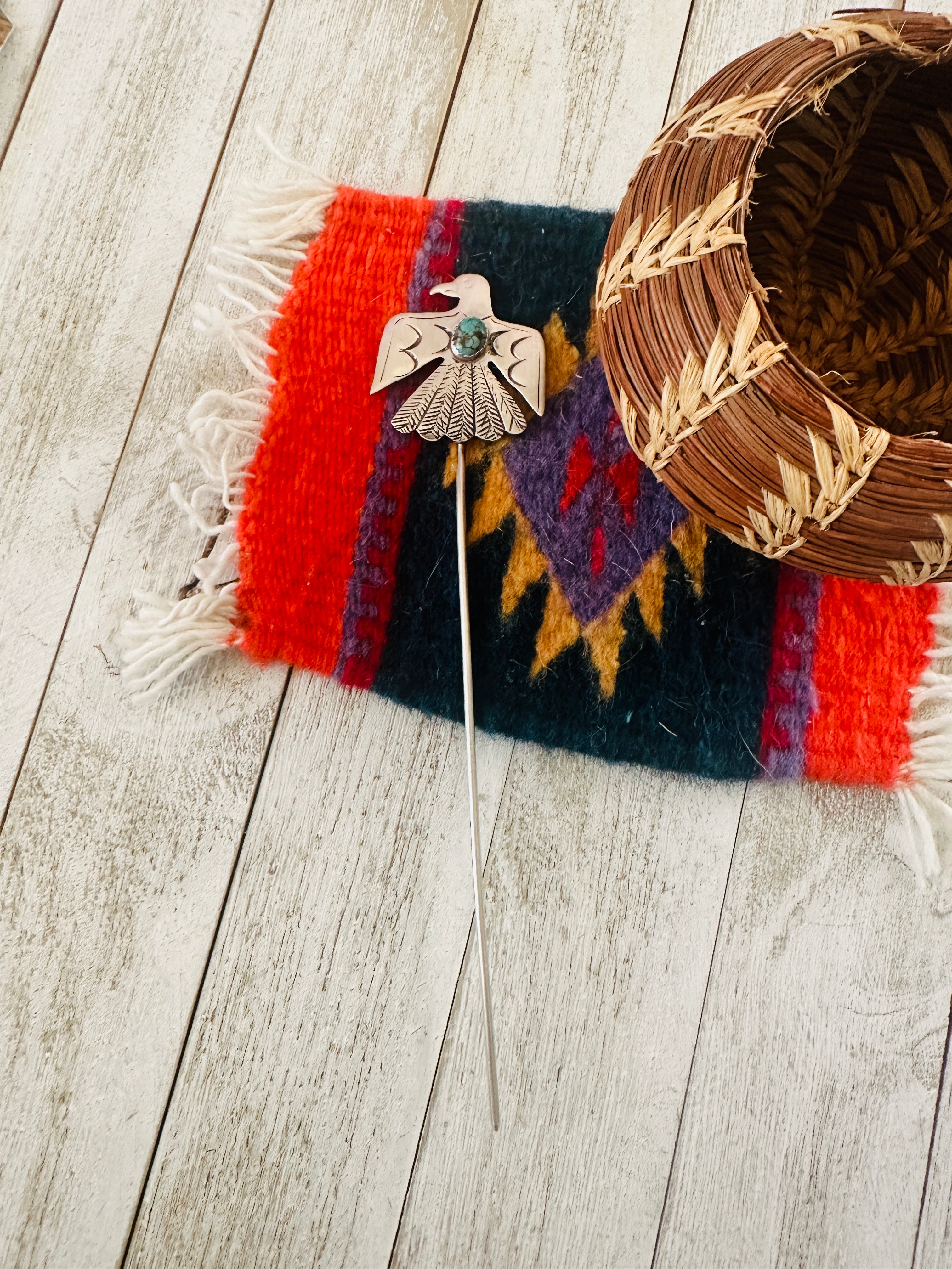 Handcrafted Turquoise & Sterling Silver Thunderbird Hair Pin