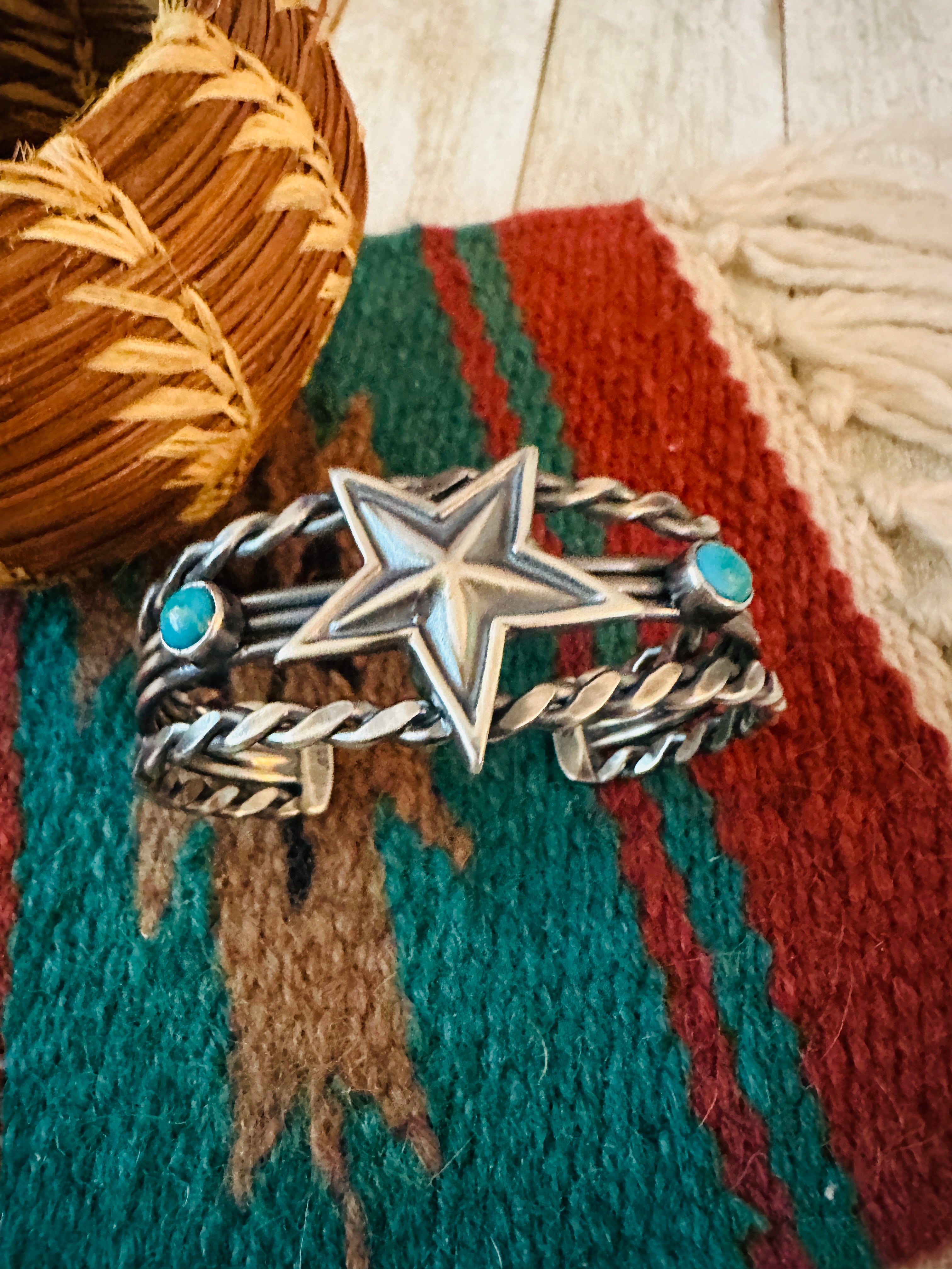 Handcrafted Sterling Silver & Turquoise Star Cuff Bracelet