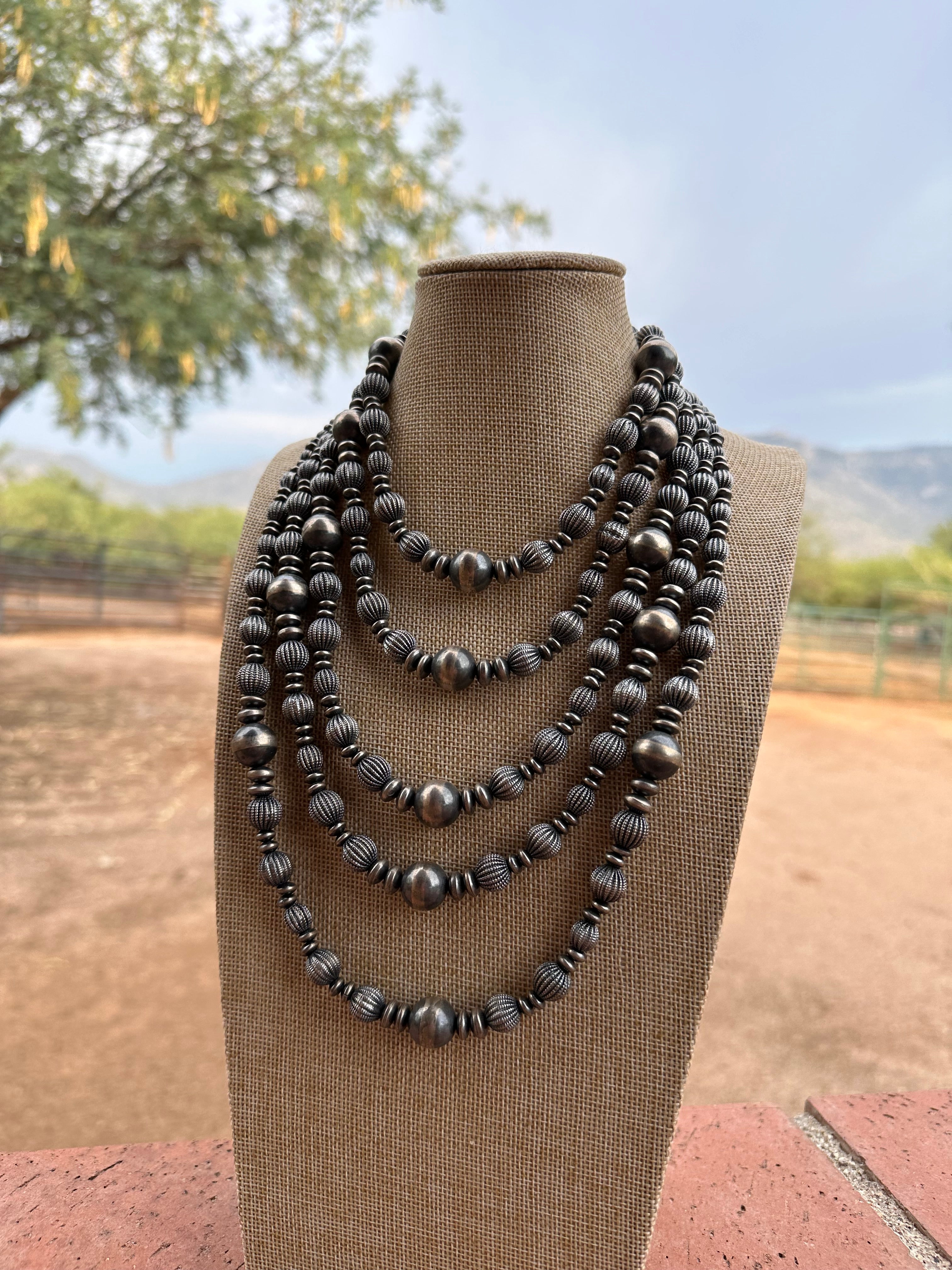 Handmade Sterling Silver Pearl Melon Style Beaded Necklace w/ 2 inch extender