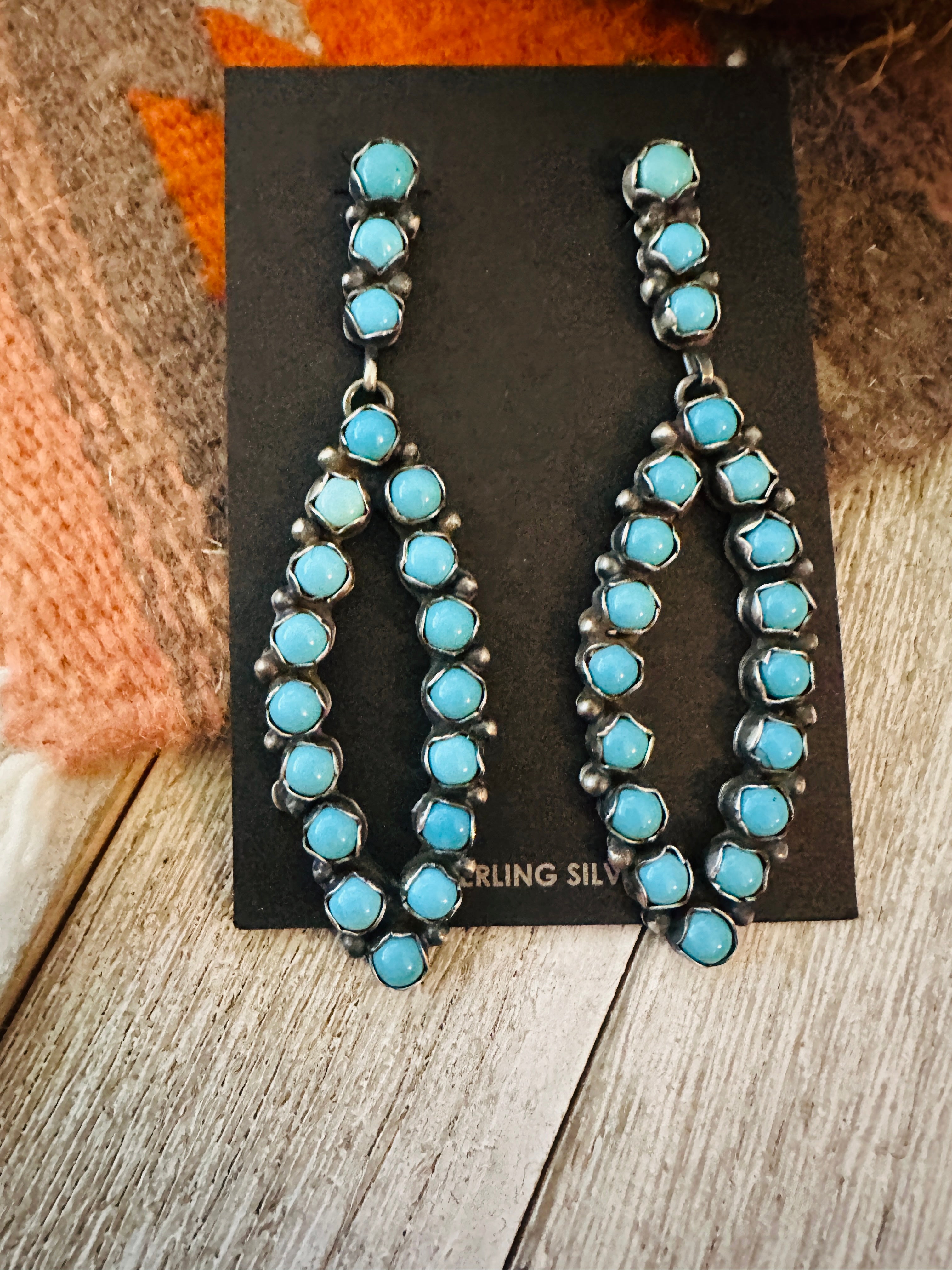 Handcrafted Sterling Silver & Turquoise Cluster Dangle Earrings